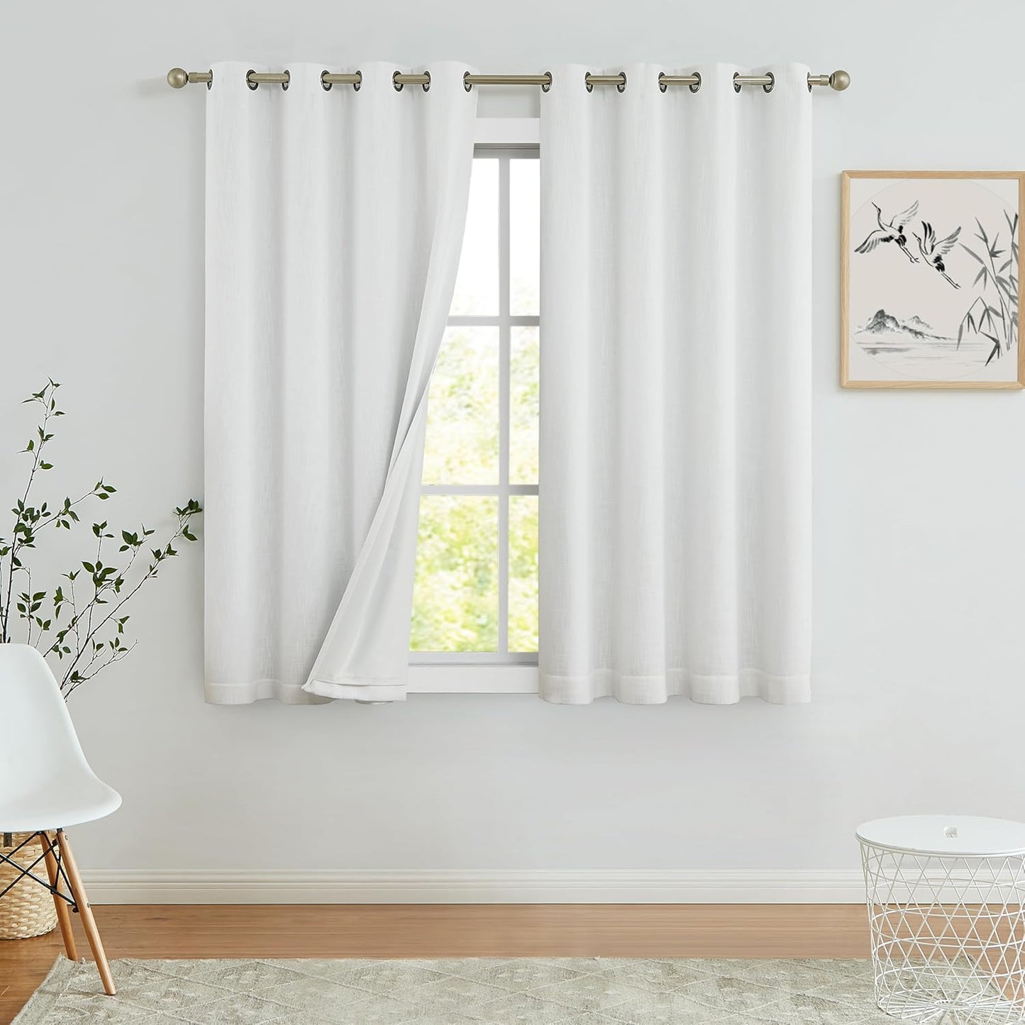 Navy Solid Full Blackout Curtain Heavy Linen Texture Window Treatment for Bedroom Noise Reducing Thermal Insulated Drapes 8 Grommets Top for Living Room with Liner, Indigo Blue, 50" x 84" x 2