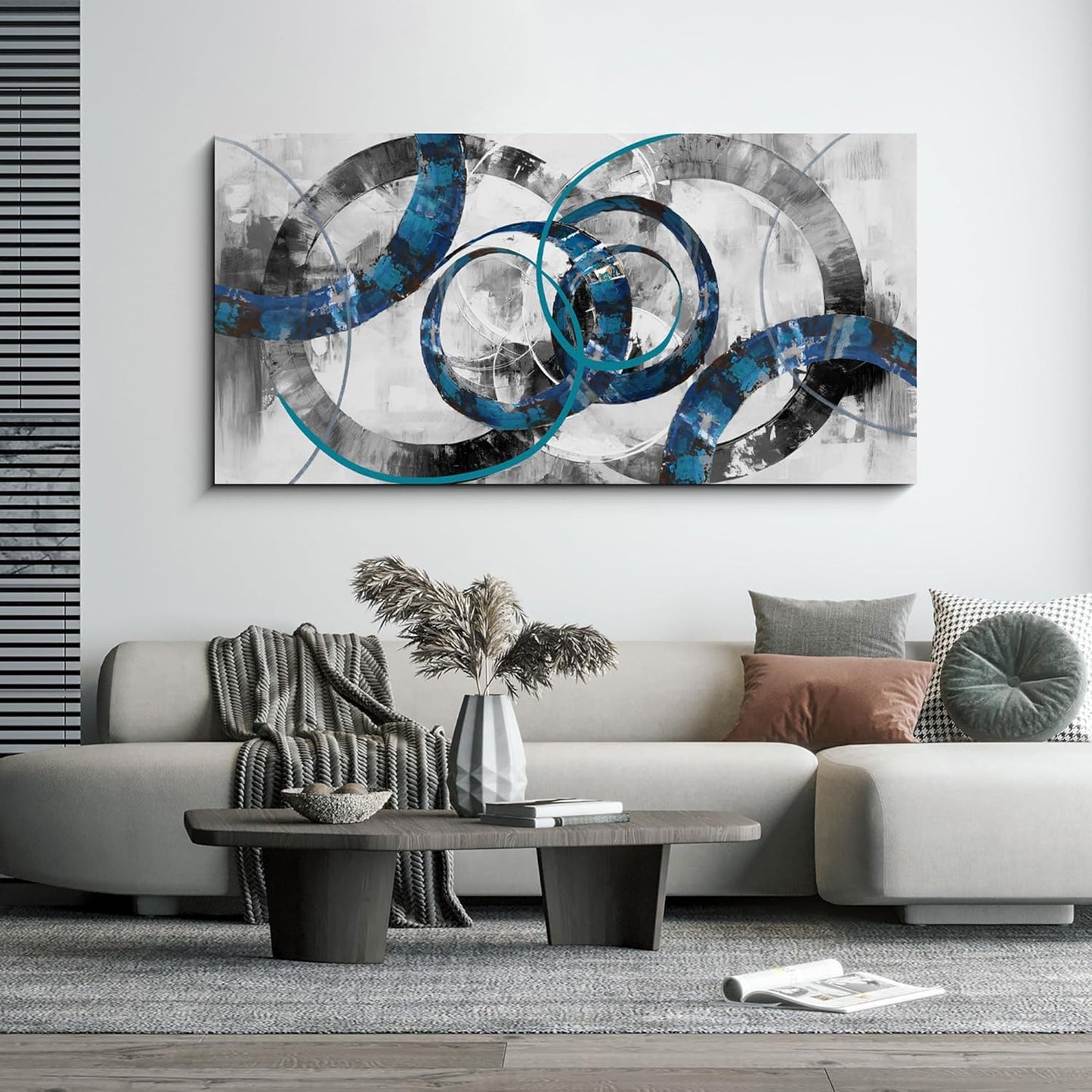 XLSJERST Extra Large Blue Abstract Canvas Wall Art - Modern Art Wall Decor Wall Pictures for Living Room Bedroom Office Gray and White Paintings Artwork for Wall