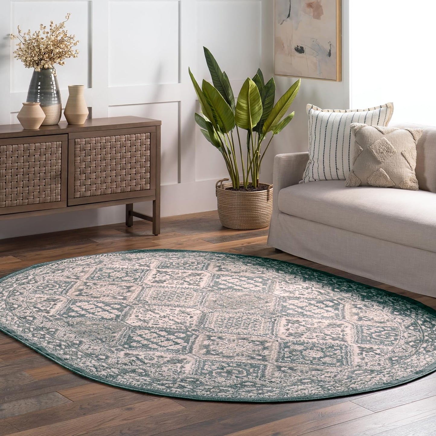 nuLOOM 9x12 Becca Traditional Tiled Area Rug, Beige, Faded Transitional Design, Stain Resistant, For Bedroom, Dining Room, Living Room, Hallway, Office, Kitchen, Entryway