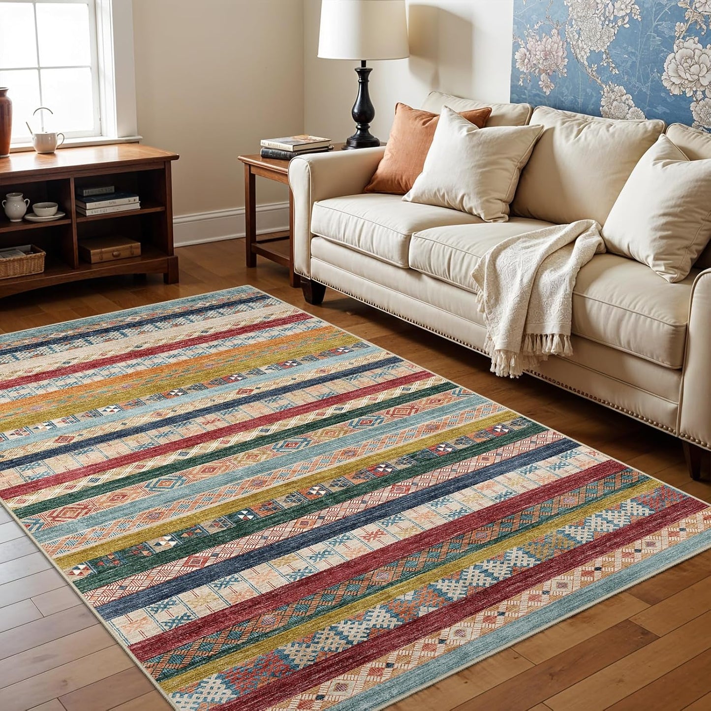 Washable Modern Area Rug: 10x14 Large Geometric Area Rugs for Living Room & Bedroom with Non-Slip Backing Modern Geometric Carpet for Living Room Brown Grey 10'x14'.