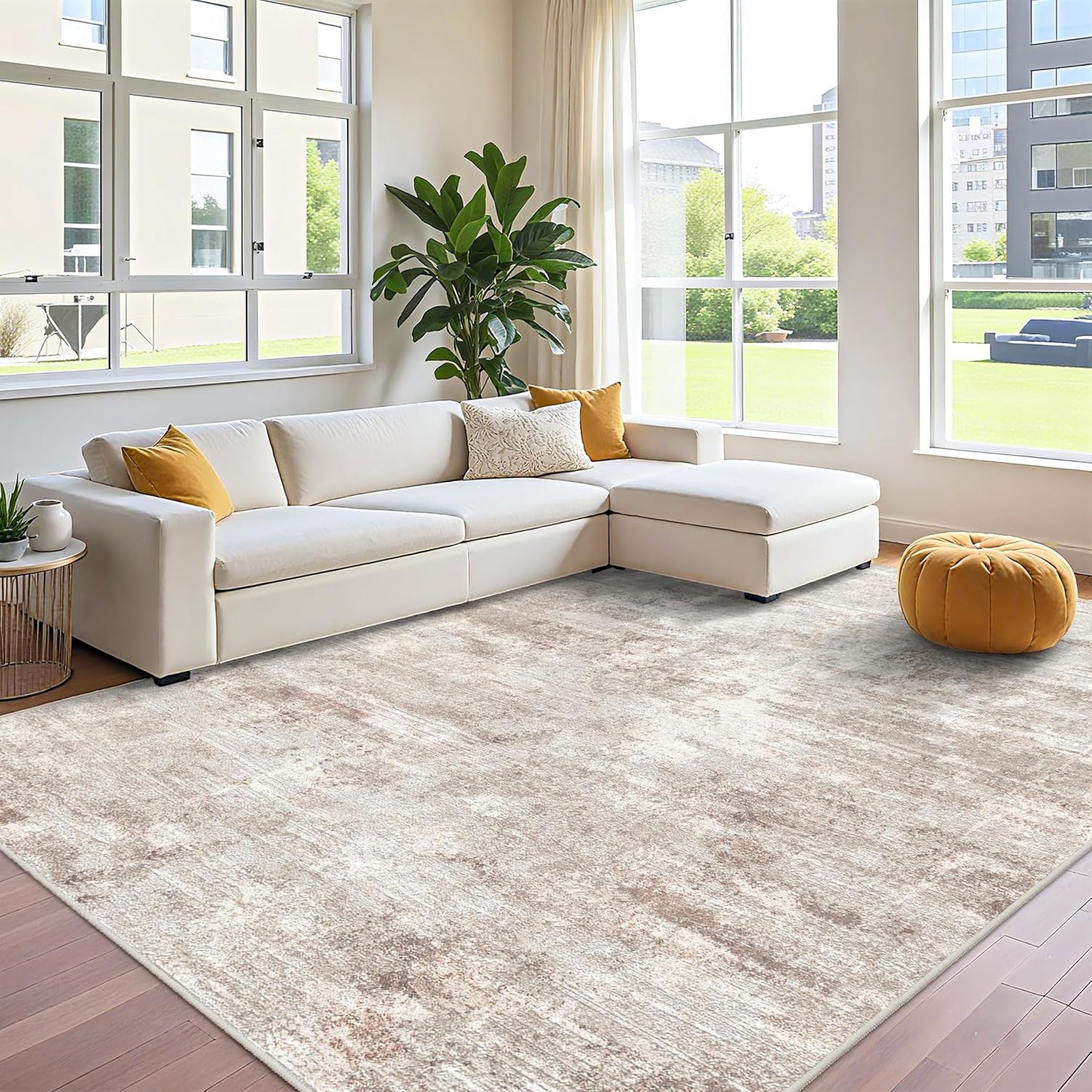 RUUGME Washable 10X14 Rug Abstract - Living Room Bedroom Large Area Rug Indoor Farmhouse Stain Resistant Carpet Non-Slip Machine Washable Distressed Soft Room Decor 10X14 Grey