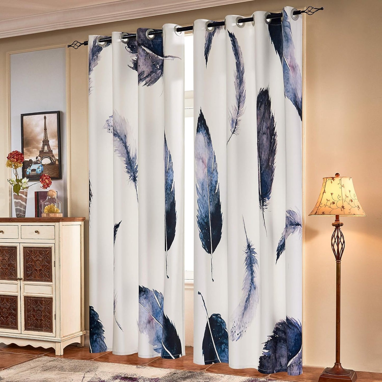 SUBRTEX Light Flitering Curtains 52Wx84L, Room Darkening Vibrant Floral Drapes, 50% Blackout, Semi Sheer Boho Farmhouse Curtains for Living Room, Brown