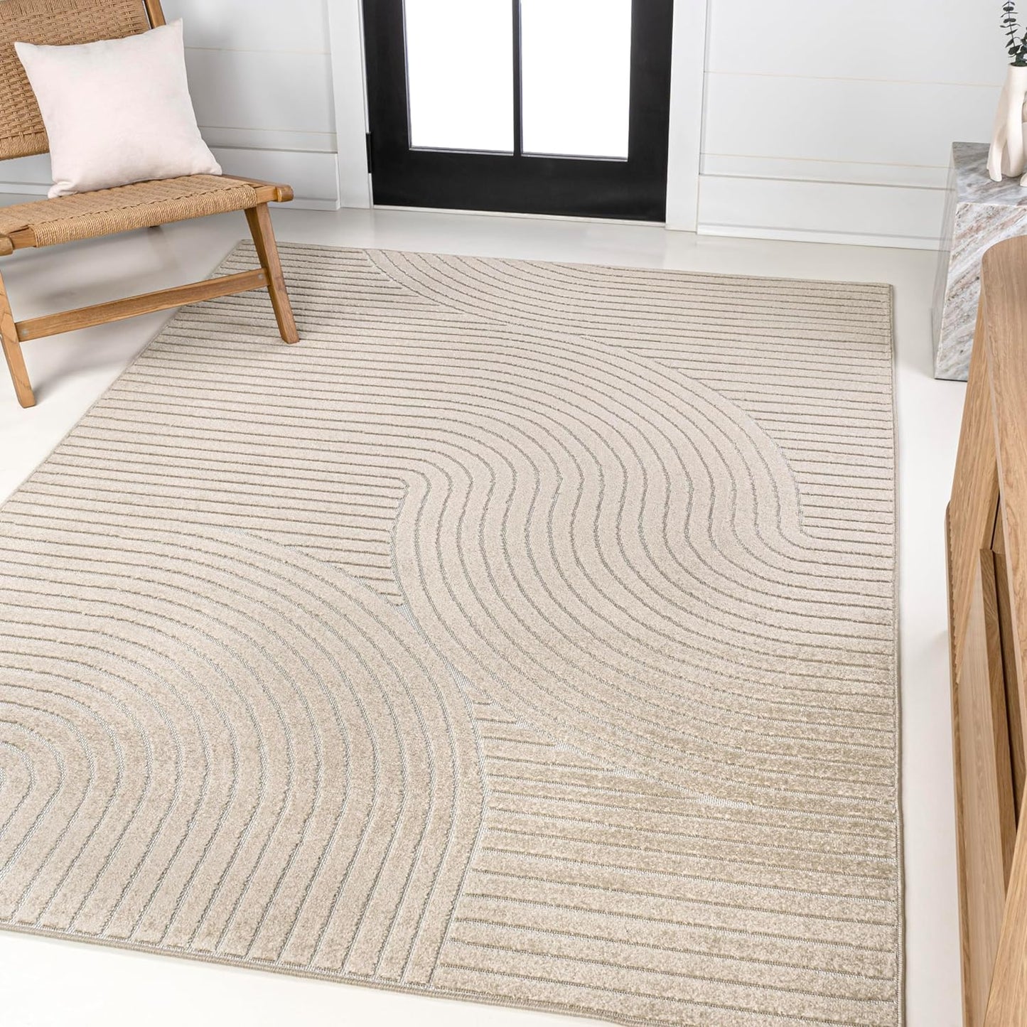 JONATHAN Y SCN100B-8 Skagen High-Low Minimalist Curve Geometric Indoor/Outdoor Area Rug, Modern, Contemporary, Geometric, Bohemian, Bedroom, Kitchen, Living Room, Non Shedding, Ivory/Cream, 8' x 10'