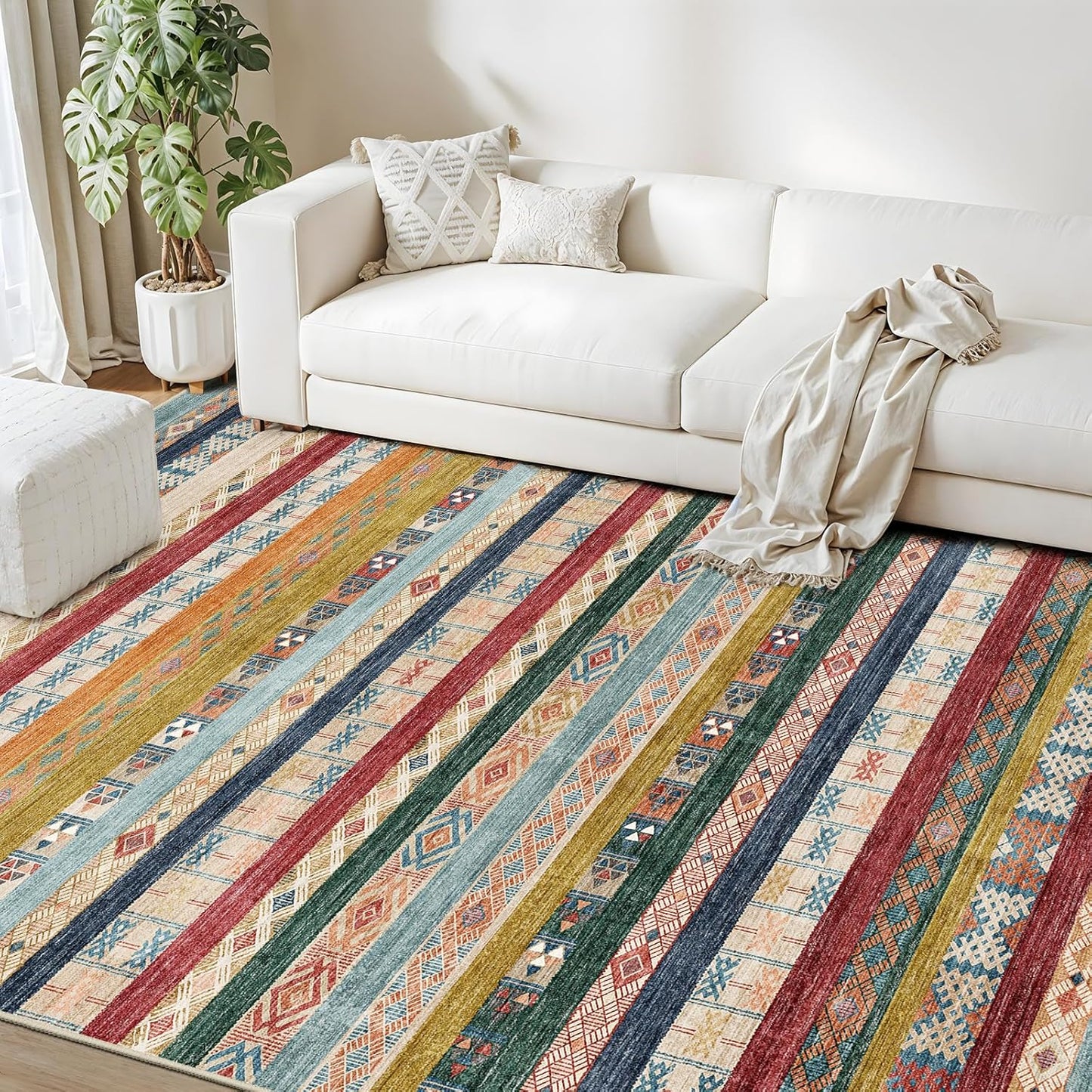 Washable Modern Area Rug: 10x14 Large Geometric Area Rugs for Living Room & Bedroom with Non-Slip Backing Modern Geometric Carpet for Living Room Brown Grey 10'x14'.