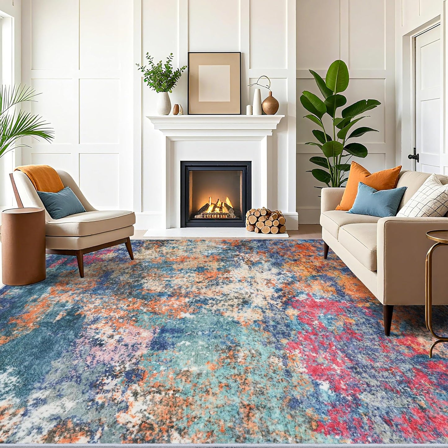 RUUGME Washable 10X14 Rug Abstract - Living Room Bedroom Large Area Rug Indoor Farmhouse Stain Resistant Carpet Non-Slip Machine Washable Distressed Soft Room Decor 10X14 Grey