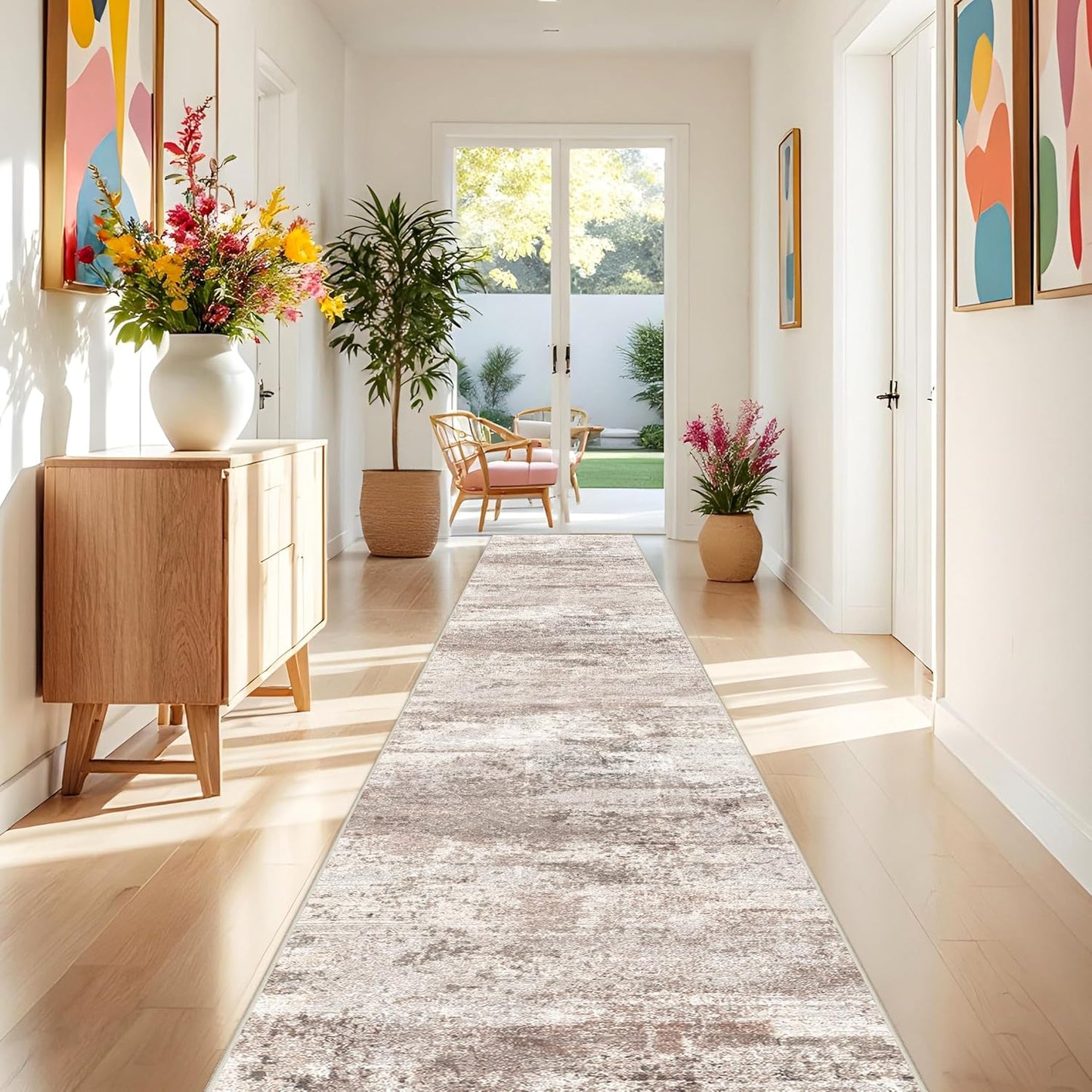 RUUGME Washable 10X14 Rug Abstract - Living Room Bedroom Large Area Rug Indoor Farmhouse Stain Resistant Carpet Non-Slip Machine Washable Distressed Soft Room Decor 10X14 Grey