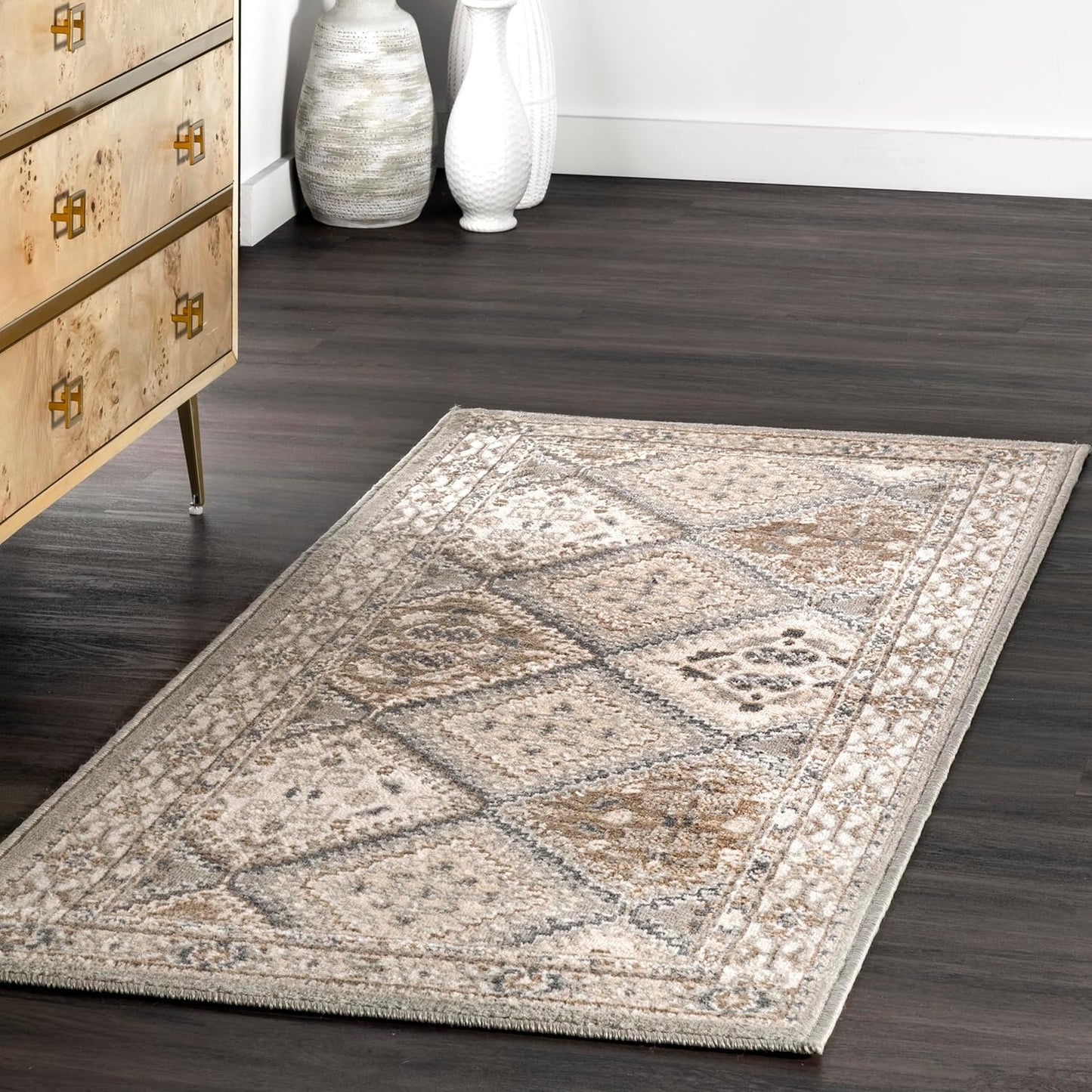 nuLOOM 9x12 Becca Traditional Tiled Area Rug, Beige, Faded Transitional Design, Stain Resistant, For Bedroom, Dining Room, Living Room, Hallway, Office, Kitchen, Entryway