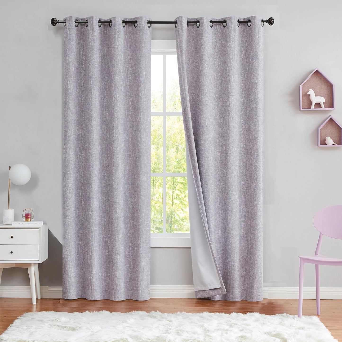 Navy Solid Full Blackout Curtain Heavy Linen Texture Window Treatment for Bedroom Noise Reducing Thermal Insulated Drapes 8 Grommets Top for Living Room with Liner, Indigo Blue, 50" x 84" x 2