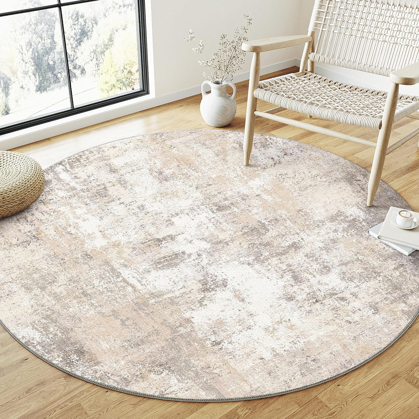 6x9 Washable Area Rug Beige Grey Neutral Abstract Living Room Bedroom Large Throw Rug Non Slip Soft Low Pile Indoor Floor Carpet for Dining Room Kitchen Office Entryway