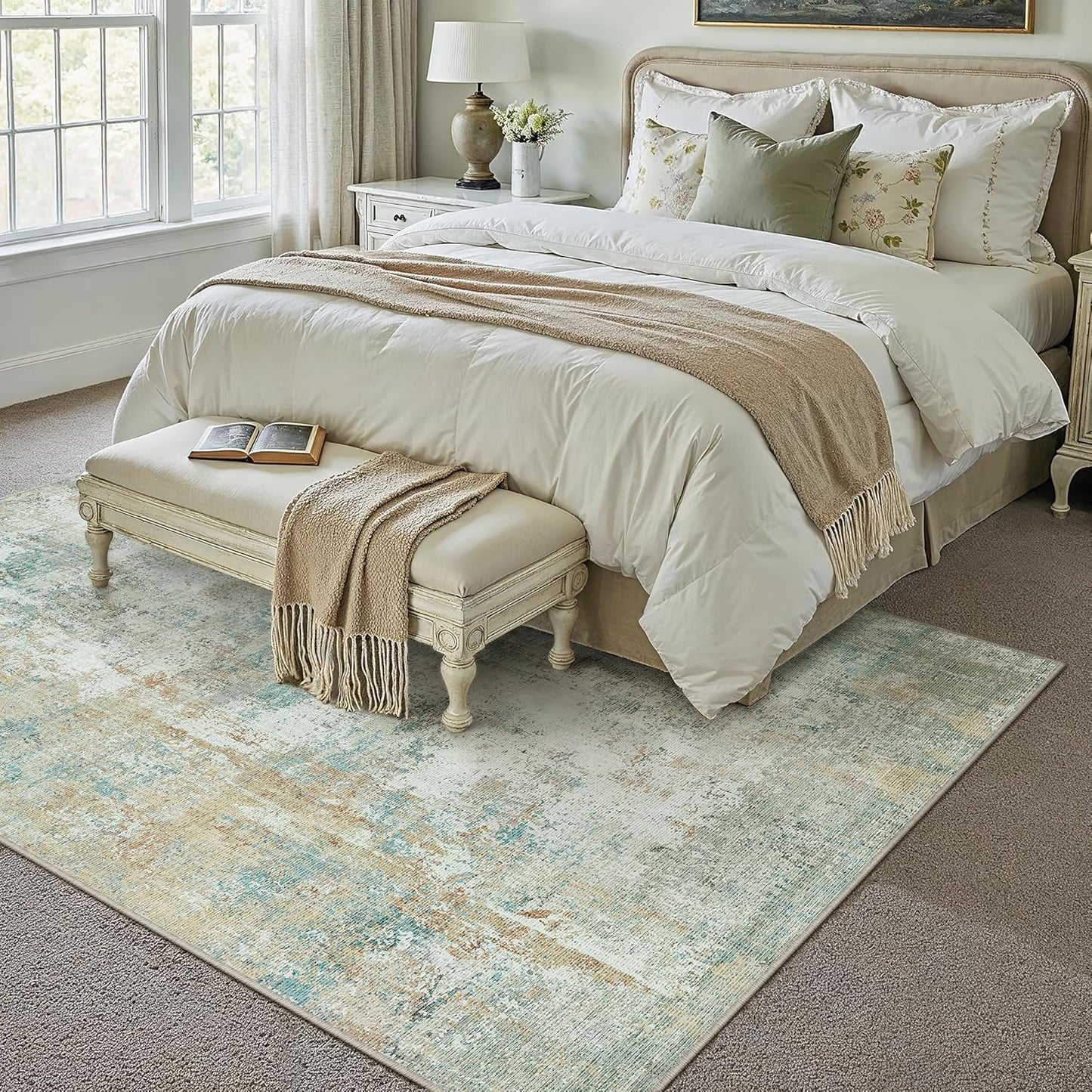 6x9 Washable Area Rug Beige Grey Neutral Abstract Living Room Bedroom Large Throw Rug Non Slip Soft Low Pile Indoor Floor Carpet for Dining Room Kitchen Office Entryway