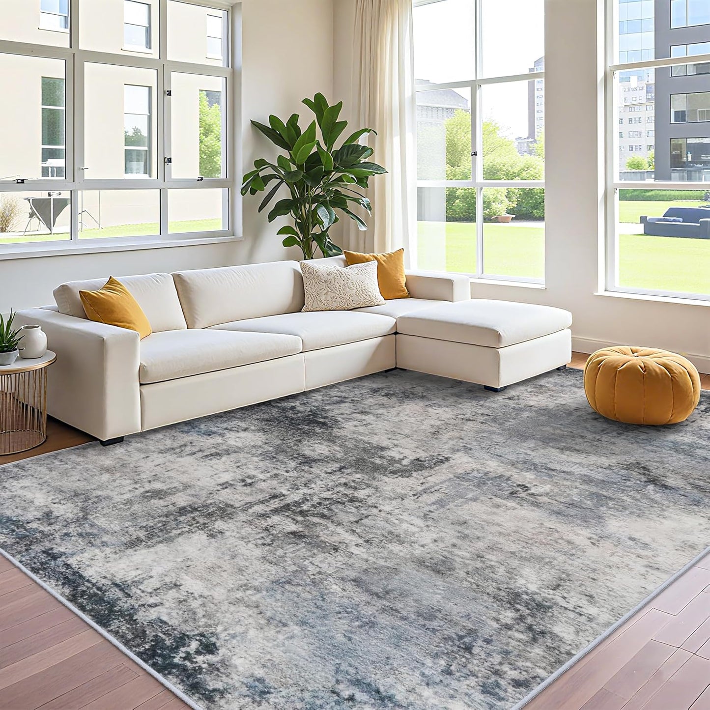 RUUGME Washable 10X14 Rug Abstract - Living Room Bedroom Large Area Rug Indoor Farmhouse Stain Resistant Carpet Non-Slip Machine Washable Distressed Soft Room Decor 10X14 Grey