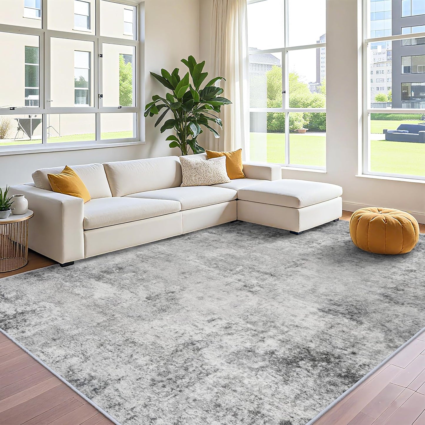 RUUGME Washable 10X14 Rug Abstract - Living Room Bedroom Large Area Rug Indoor Farmhouse Stain Resistant Carpet Non-Slip Machine Washable Distressed Soft Room Decor 10X14 Grey