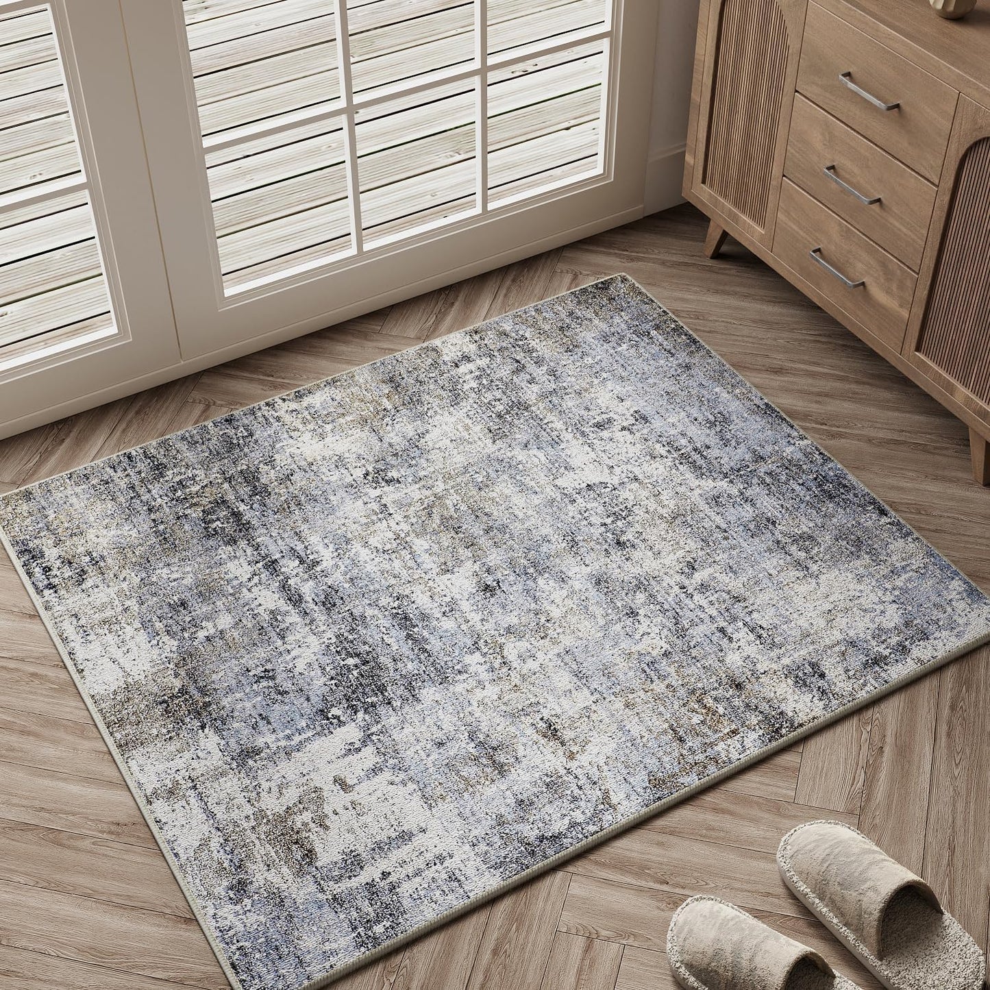 Washable Brown Area Rug 8x10 Modern Abstract Living Room Large Carpet Bedroom Neutral Soft Throw Rug Low Pile Non Slip Indoor Contemporary Floor Cover for Dining Room Office