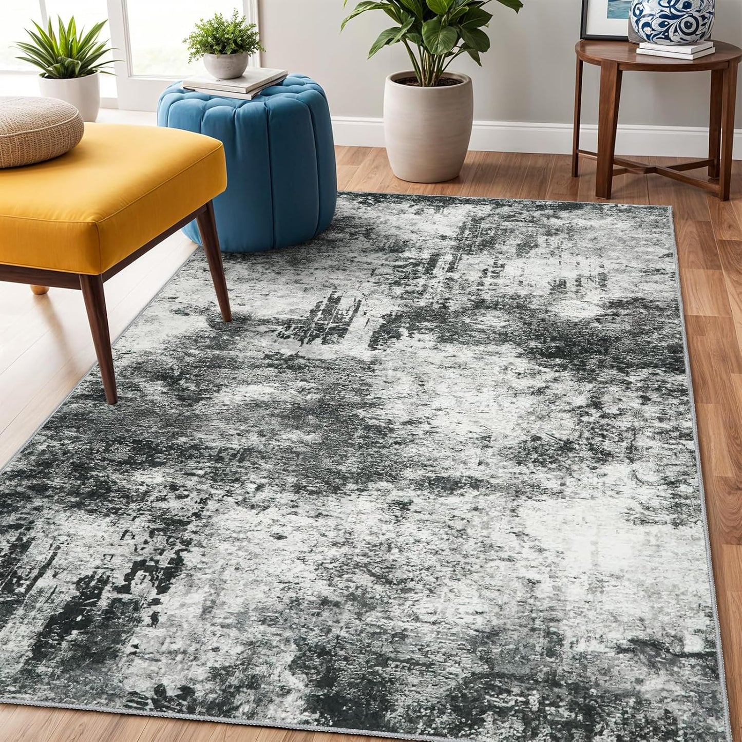 RUUGME Washable 10X14 Rug Abstract - Living Room Bedroom Large Area Rug Indoor Farmhouse Stain Resistant Carpet Non-Slip Machine Washable Distressed Soft Room Decor 10X14 Grey