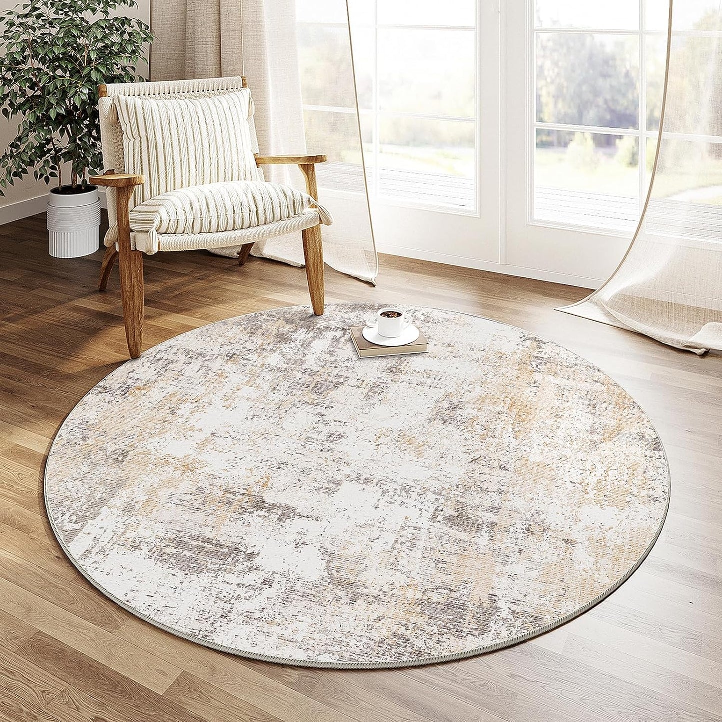 6x9 Washable Area Rug Beige Grey Neutral Abstract Living Room Bedroom Large Throw Rug Non Slip Soft Low Pile Indoor Floor Carpet for Dining Room Kitchen Office Entryway