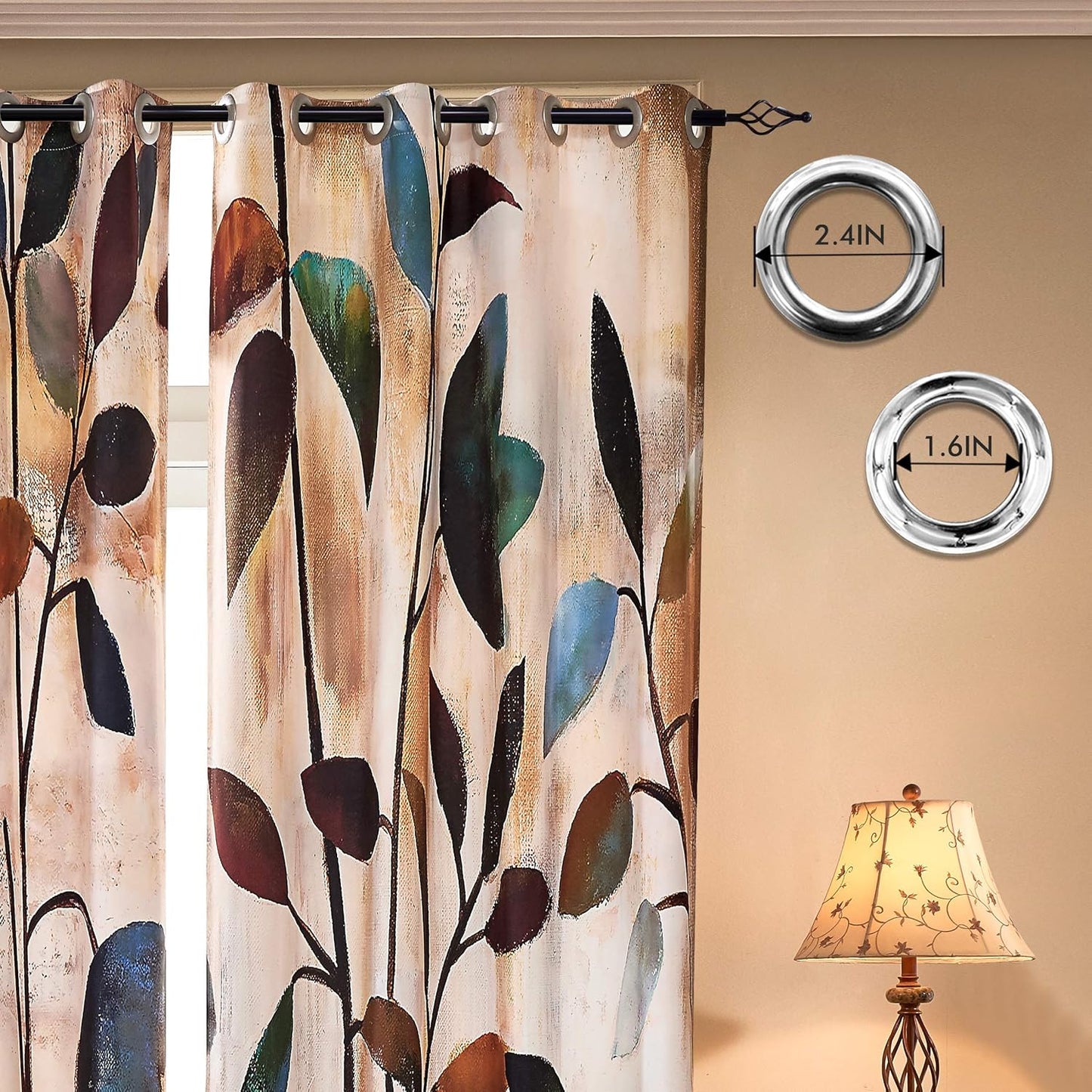SUBRTEX Light Flitering Curtains 52Wx84L, Room Darkening Vibrant Floral Drapes, 50% Blackout, Semi Sheer Boho Farmhouse Curtains for Living Room, Brown