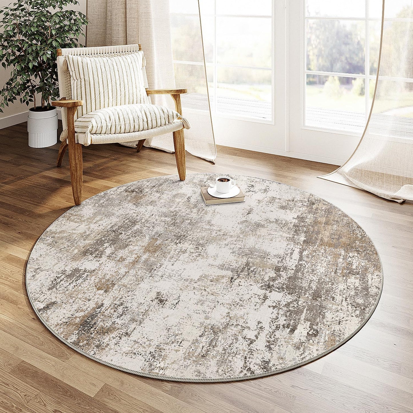 6x9 Washable Area Rug Beige Grey Neutral Abstract Living Room Bedroom Large Throw Rug Non Slip Soft Low Pile Indoor Floor Carpet for Dining Room Kitchen Office Entryway