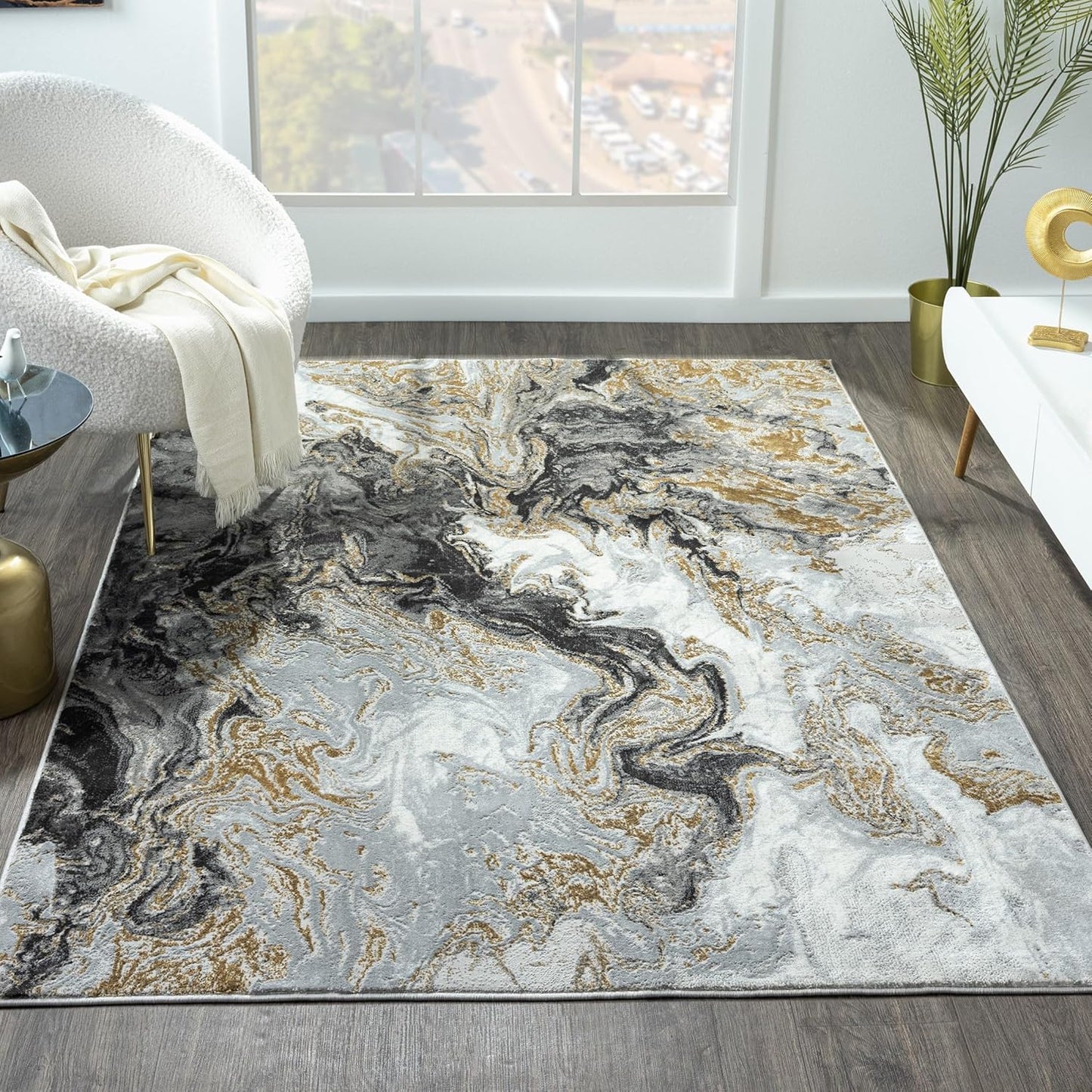 LUXE WEAVERS Marble Swirl Abstract Area Rug, Gray 5x7
