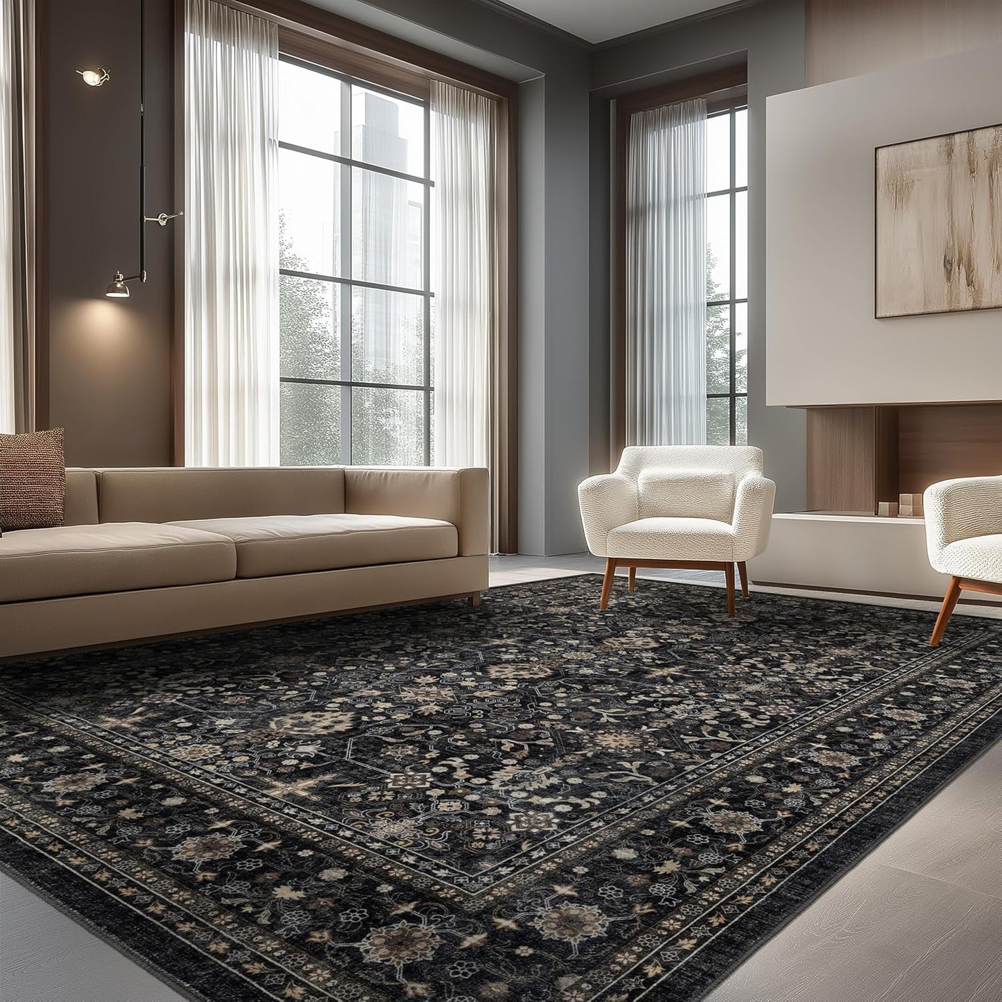 Area Rug Non Slip Machine Washable Ultra Soft Living Room/Bedroom/Kitchen/Outdoor/Classroom Dark Gray, 8'×10'