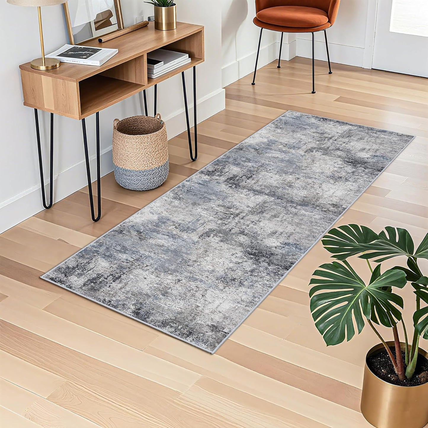 RUUGME Washable 10X14 Rug Abstract - Living Room Bedroom Large Area Rug Indoor Farmhouse Stain Resistant Carpet Non-Slip Machine Washable Distressed Soft Room Decor 10X14 Grey