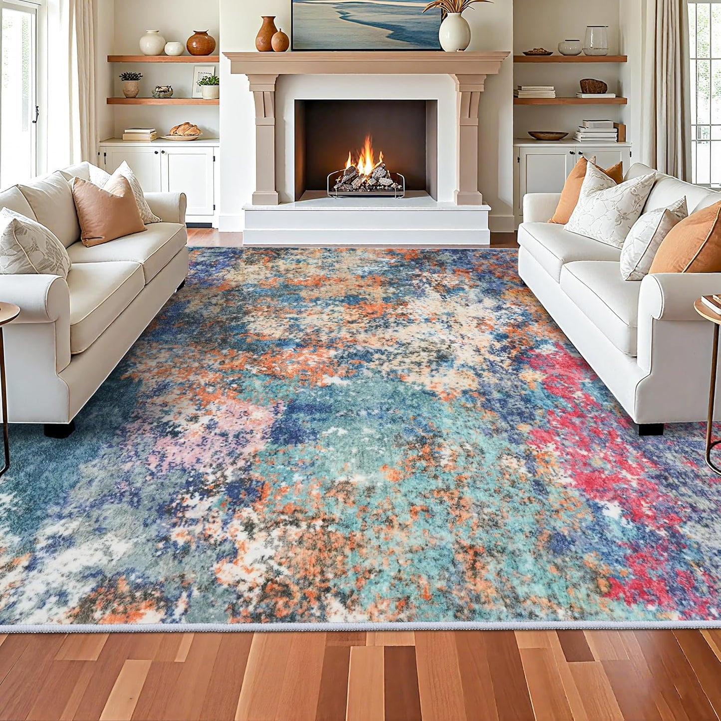 RUUGME Washable 10X14 Rug Abstract - Living Room Bedroom Large Area Rug Indoor Farmhouse Stain Resistant Carpet Non-Slip Machine Washable Distressed Soft Room Decor 10X14 Grey