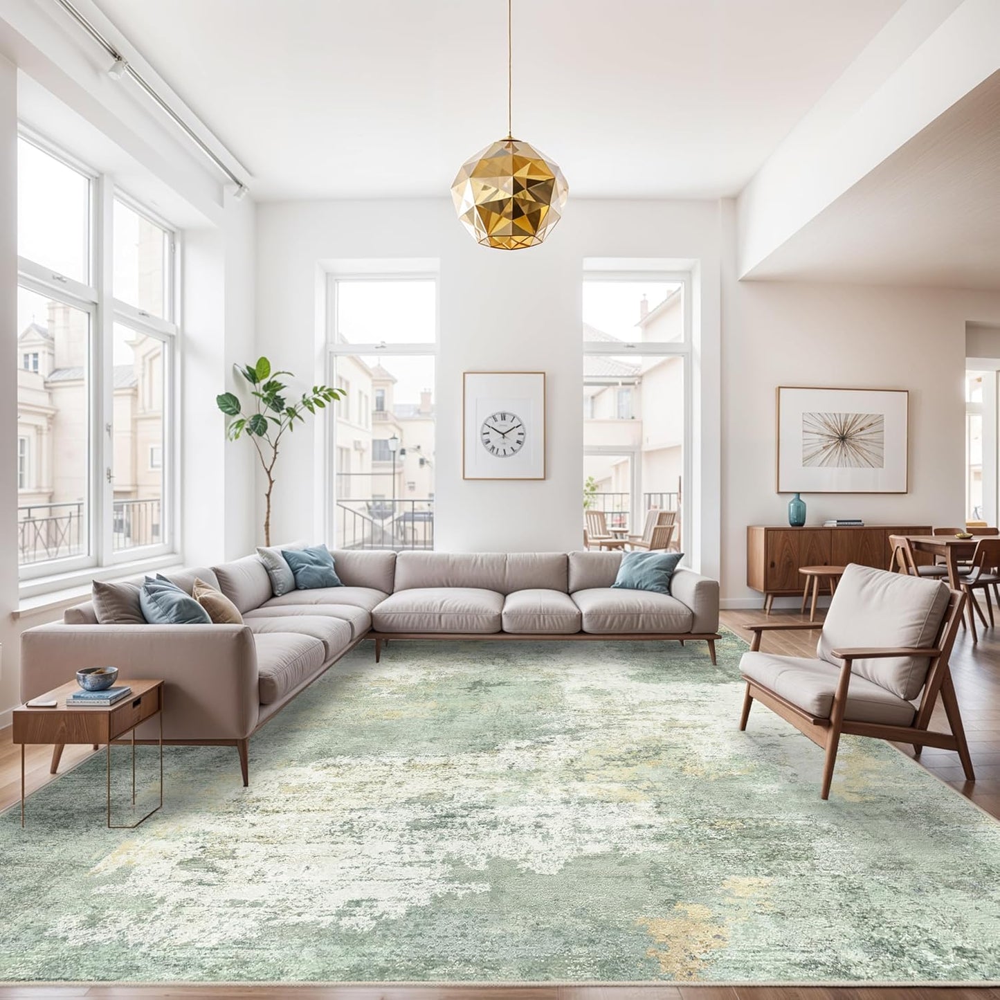 RUUGME Washable 10X14 Rug Abstract - Living Room Bedroom Large Area Rug Indoor Farmhouse Stain Resistant Carpet Non-Slip Machine Washable Distressed Soft Room Decor 10X14 Grey