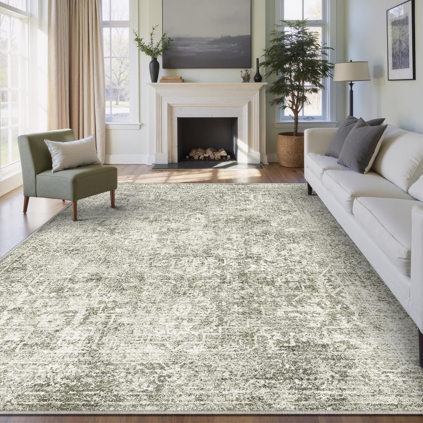 Washable Brown Area Rug 8x10 Modern Abstract Living Room Large Carpet Bedroom Neutral Soft Throw Rug Low Pile Non Slip Indoor Contemporary Floor Cover for Dining Room Office