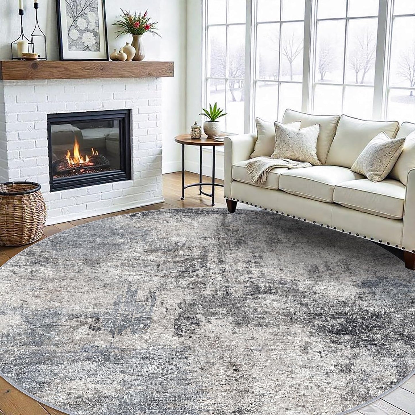 RUUGME Washable 10X14 Rug Abstract - Living Room Bedroom Large Area Rug Indoor Farmhouse Stain Resistant Carpet Non-Slip Machine Washable Distressed Soft Room Decor 10X14 Grey