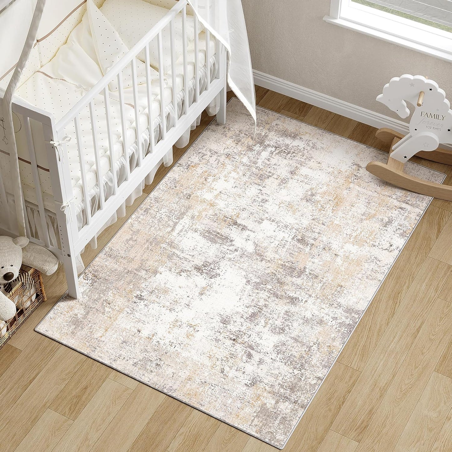 6x9 Washable Area Rug Beige Grey Neutral Abstract Living Room Bedroom Large Throw Rug Non Slip Soft Low Pile Indoor Floor Carpet for Dining Room Kitchen Office Entryway
