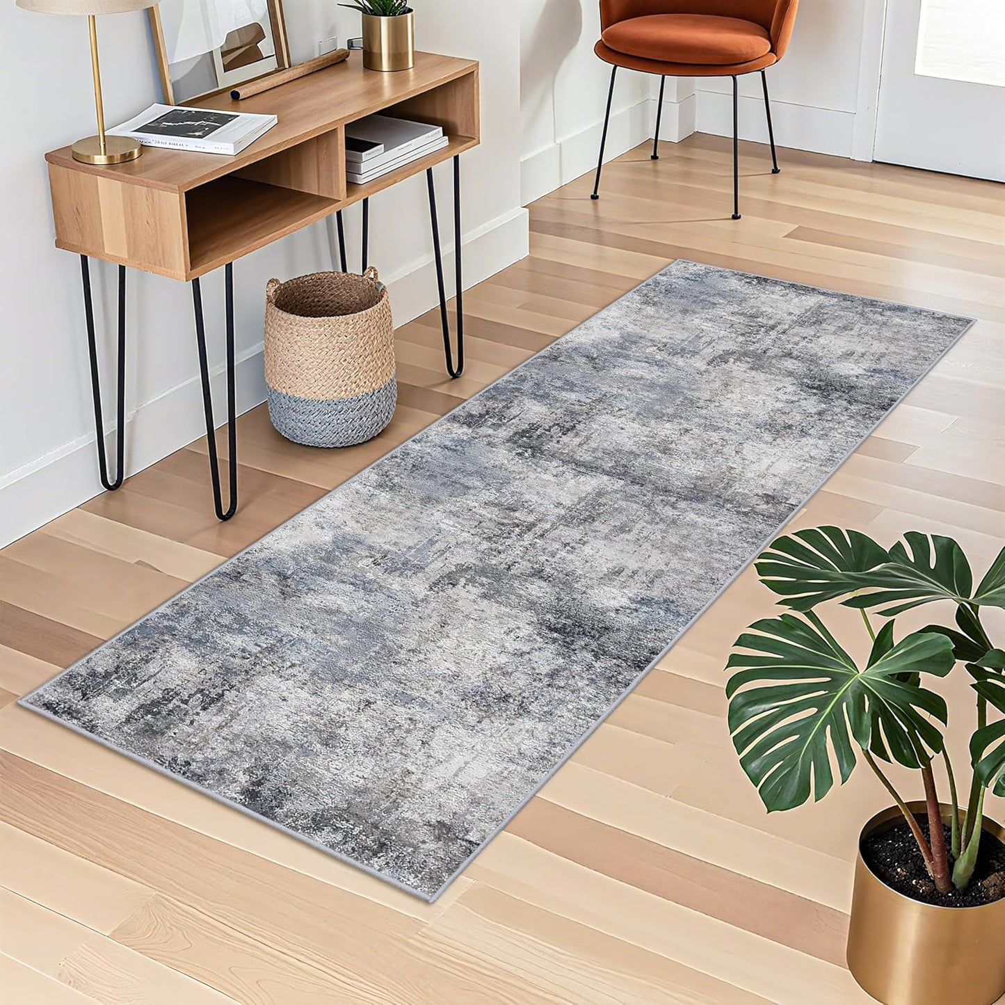 RUUGME Washable 10X14 Rug Abstract - Living Room Bedroom Large Area Rug Indoor Farmhouse Stain Resistant Carpet Non-Slip Machine Washable Distressed Soft Room Decor 10X14 Grey