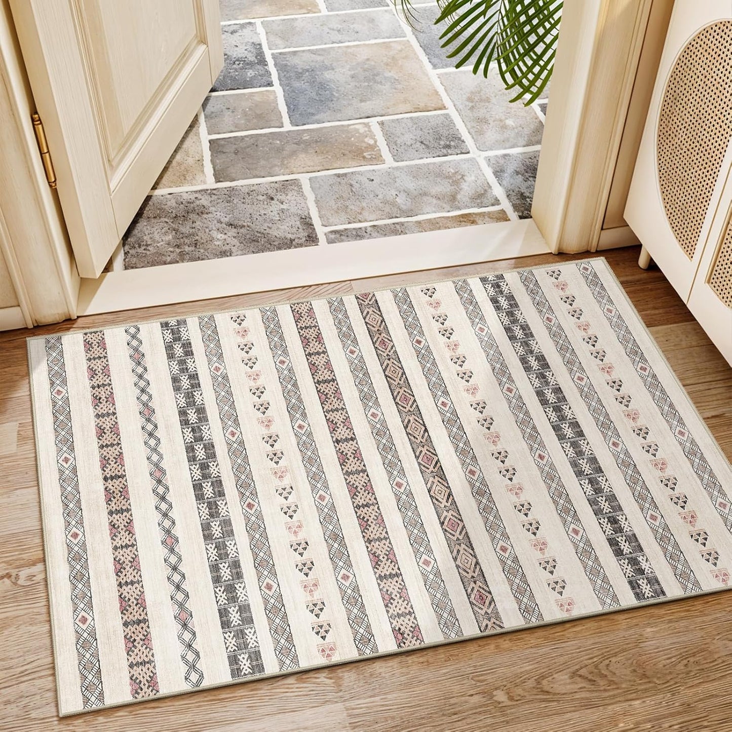 Washable Modern Area Rug: 10x14 Large Geometric Area Rugs for Living Room & Bedroom with Non-Slip Backing Modern Geometric Carpet for Living Room Brown Grey 10'x14'.