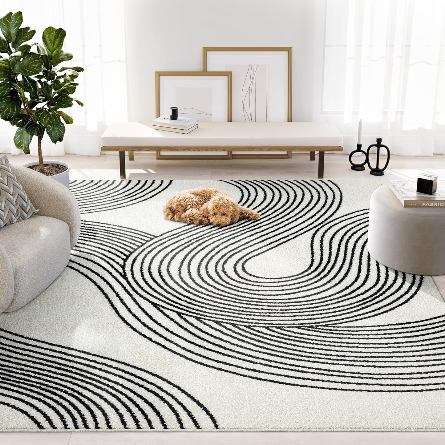 Abani Nuevo Collection Area Rug - Transitional Beige/Cream Design -6'x9' - Easy to Clean - Durable for Kids and Pets - Non-Shedding - Low Pile - Soft Feel - for Living Room, Bedroom & Office