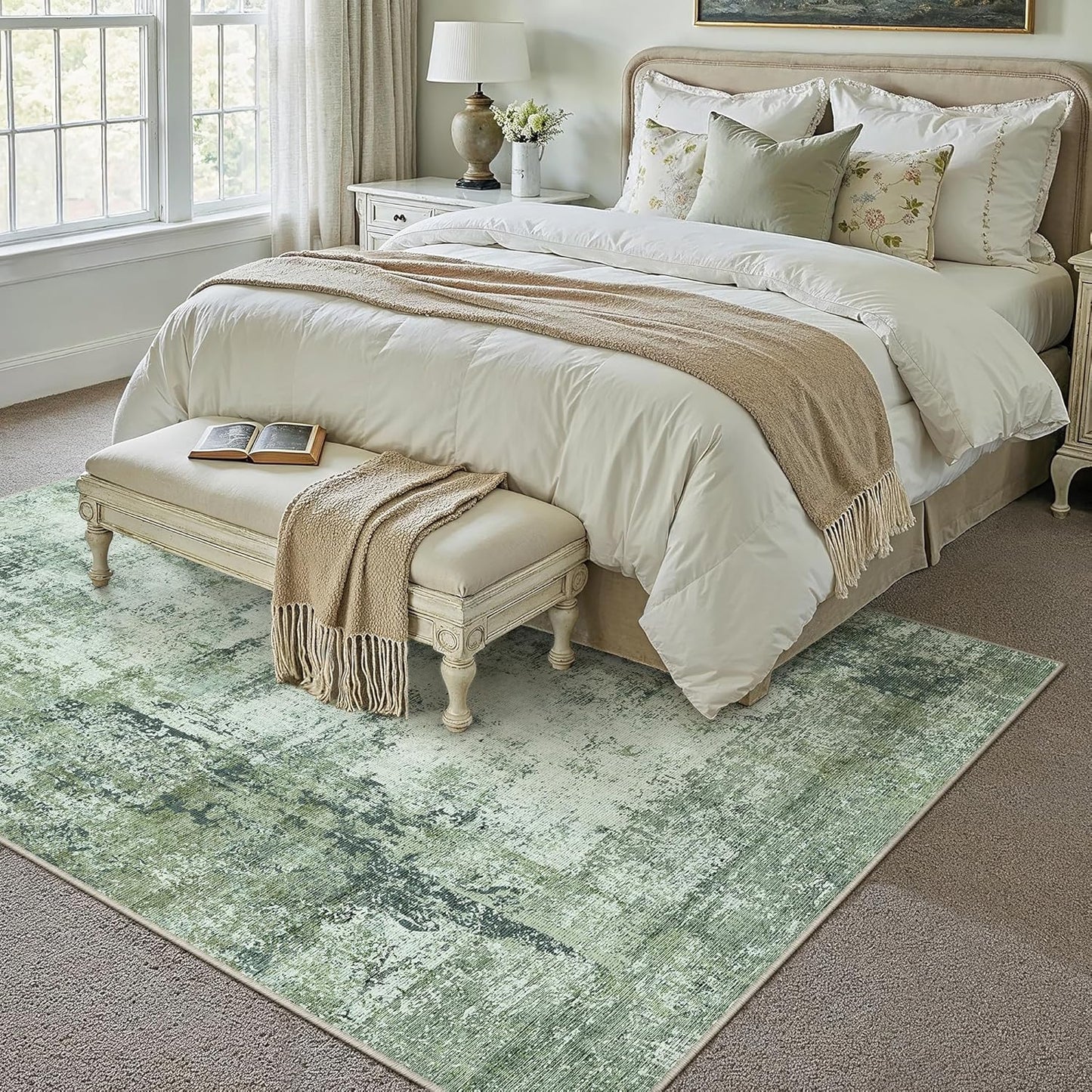 6x9 Washable Area Rug Beige Grey Neutral Abstract Living Room Bedroom Large Throw Rug Non Slip Soft Low Pile Indoor Floor Carpet for Dining Room Kitchen Office Entryway