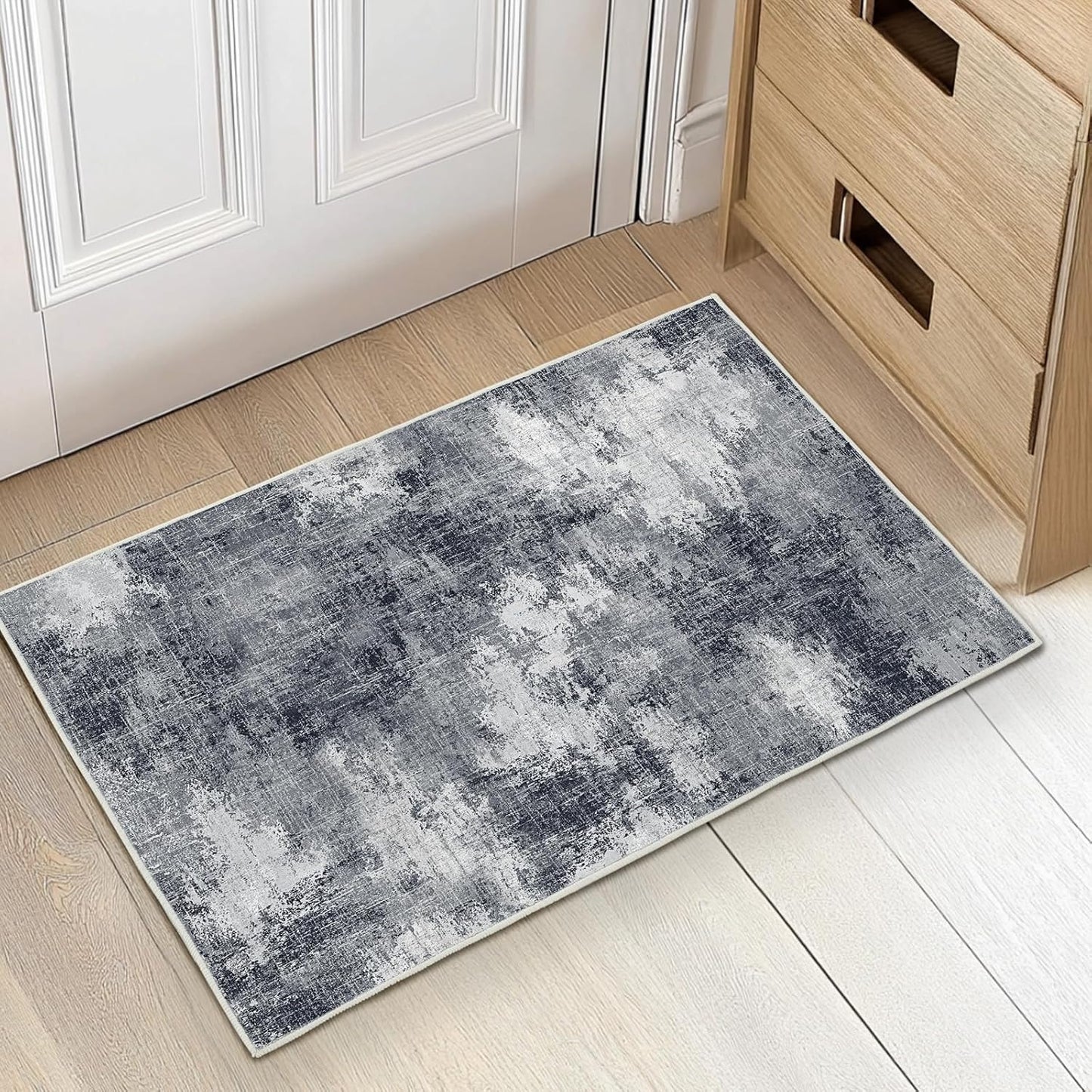 AMADA HOMEFURNISHING 8x10 Washable Area Rug, Modern Abstract Living Room Rug with Non-Slip Backing & Short Pile, Large Rug with Abstract Pattern for Living Room, Bedroom and Dinning Room, Dark Blue