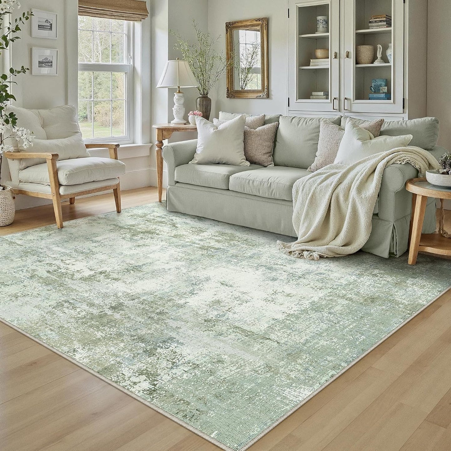 6x9 Washable Area Rug Beige Grey Neutral Abstract Living Room Bedroom Large Throw Rug Non Slip Soft Low Pile Indoor Floor Carpet for Dining Room Kitchen Office Entryway