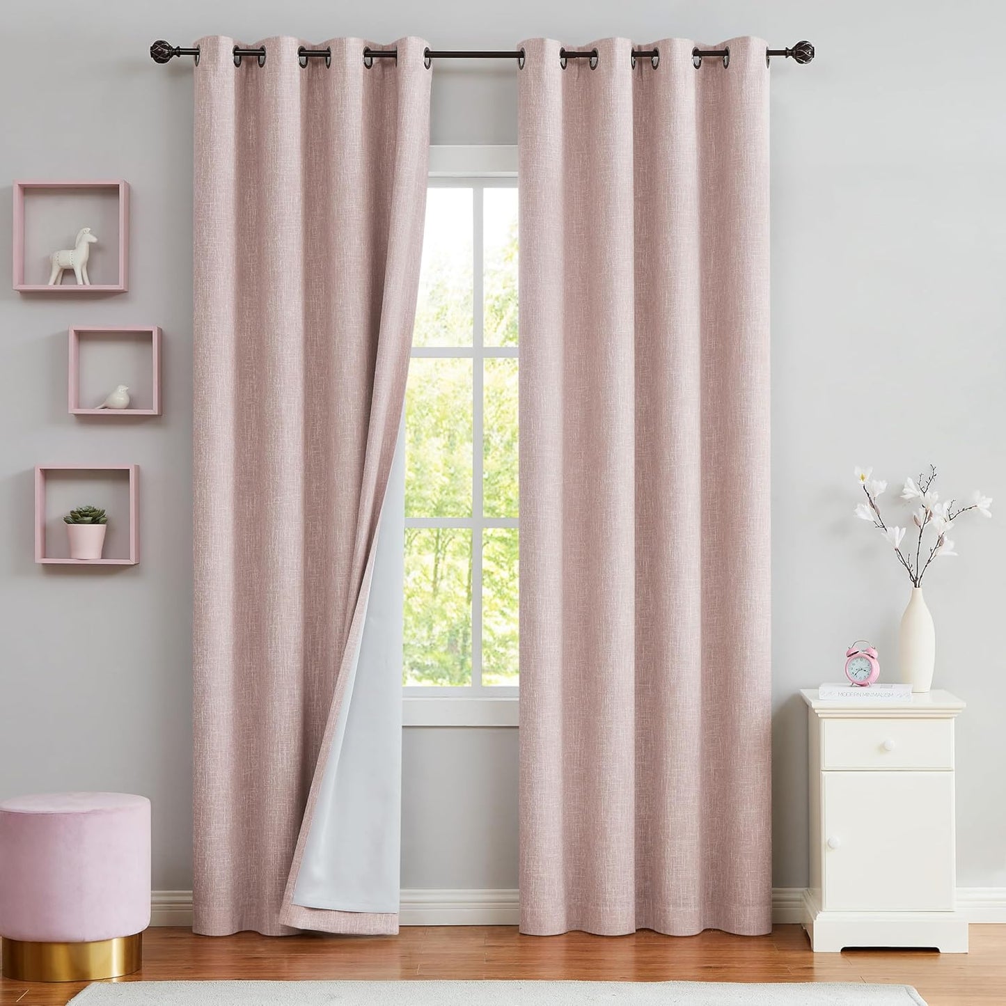 Navy Solid Full Blackout Curtain Heavy Linen Texture Window Treatment for Bedroom Noise Reducing Thermal Insulated Drapes 8 Grommets Top for Living Room with Liner, Indigo Blue, 50" x 84" x 2