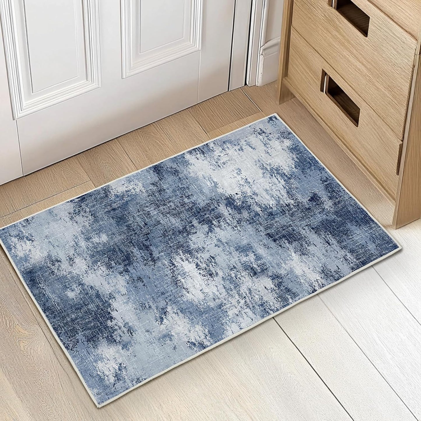 AMADA HOMEFURNISHING 8x10 Washable Area Rug, Modern Abstract Living Room Rug with Non-Slip Backing & Short Pile, Large Rug with Abstract Pattern for Living Room, Bedroom and Dinning Room, Dark Blue