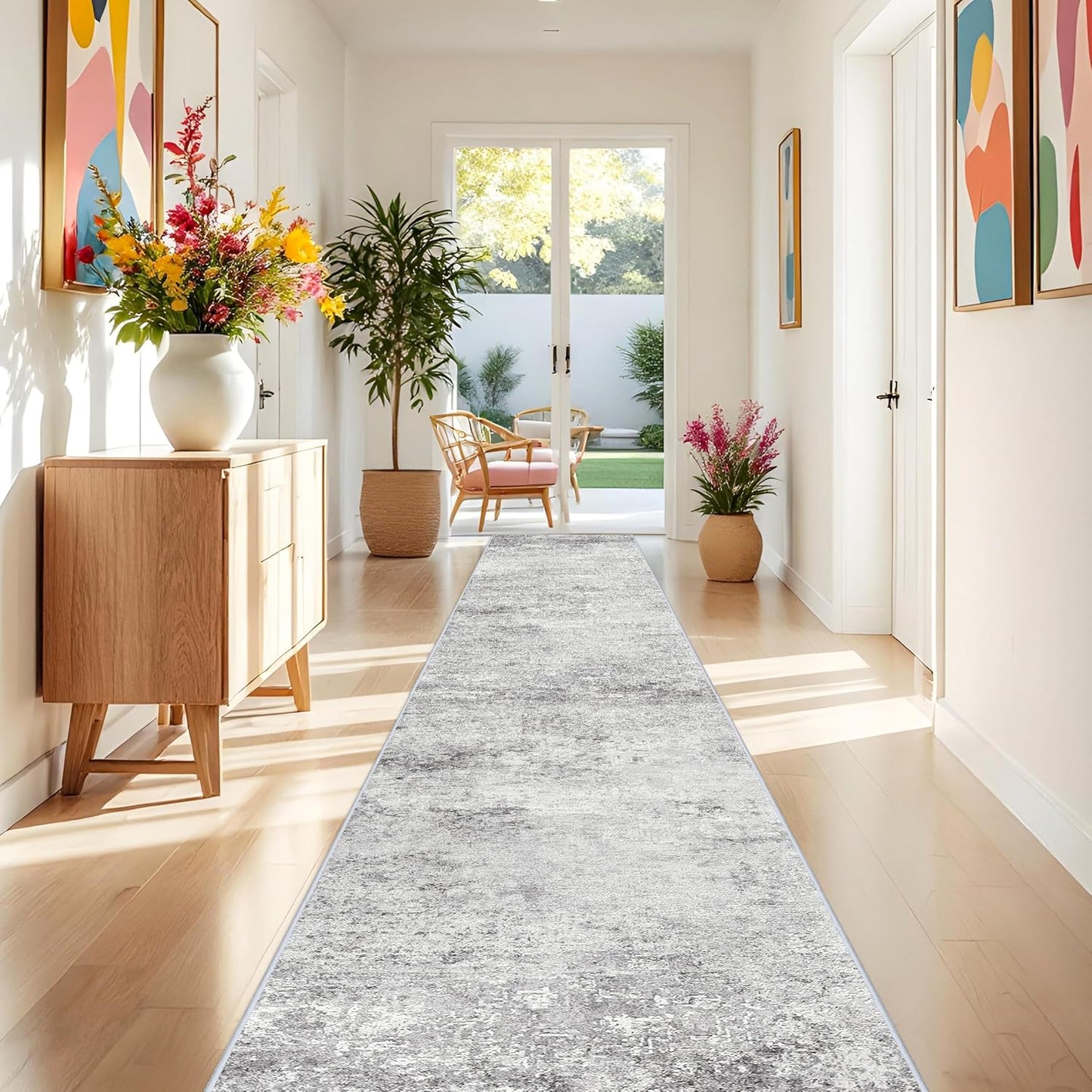 RUUGME Washable 10X14 Rug Abstract - Living Room Bedroom Large Area Rug Indoor Farmhouse Stain Resistant Carpet Non-Slip Machine Washable Distressed Soft Room Decor 10X14 Grey
