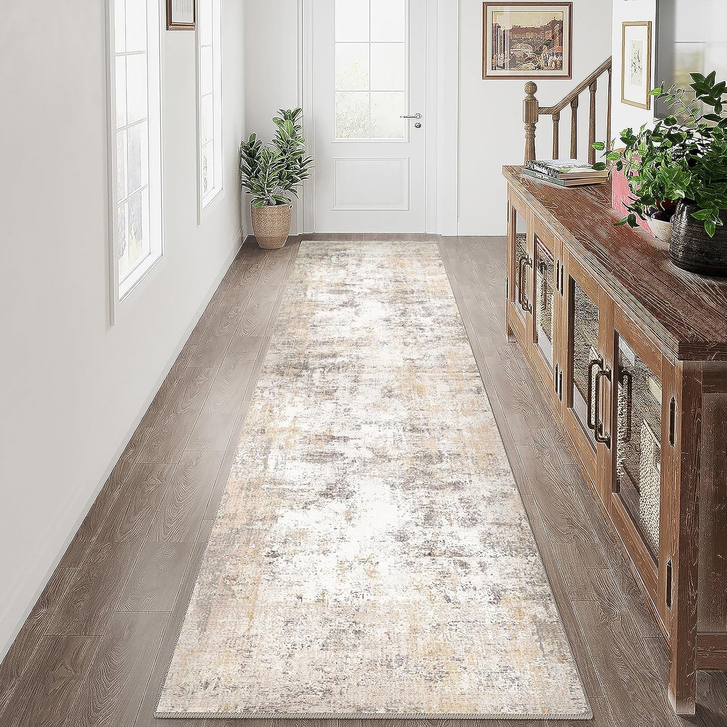 6x9 Washable Area Rug Beige Grey Neutral Abstract Living Room Bedroom Large Throw Rug Non Slip Soft Low Pile Indoor Floor Carpet for Dining Room Kitchen Office Entryway