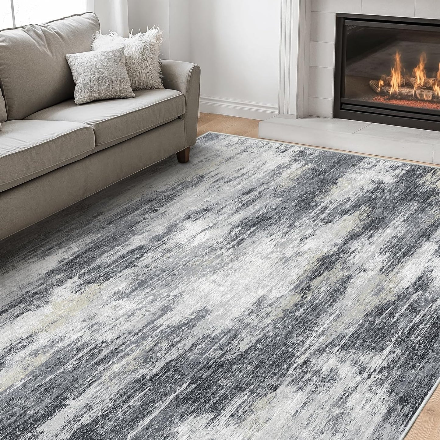 AMADA HOMEFURNISHING 8x10 Washable Area Rug, Modern Abstract Living Room Rug with Non-Slip Backing & Short Pile, Large Rug with Abstract Pattern for Living Room, Bedroom and Dinning Room, Dark Blue