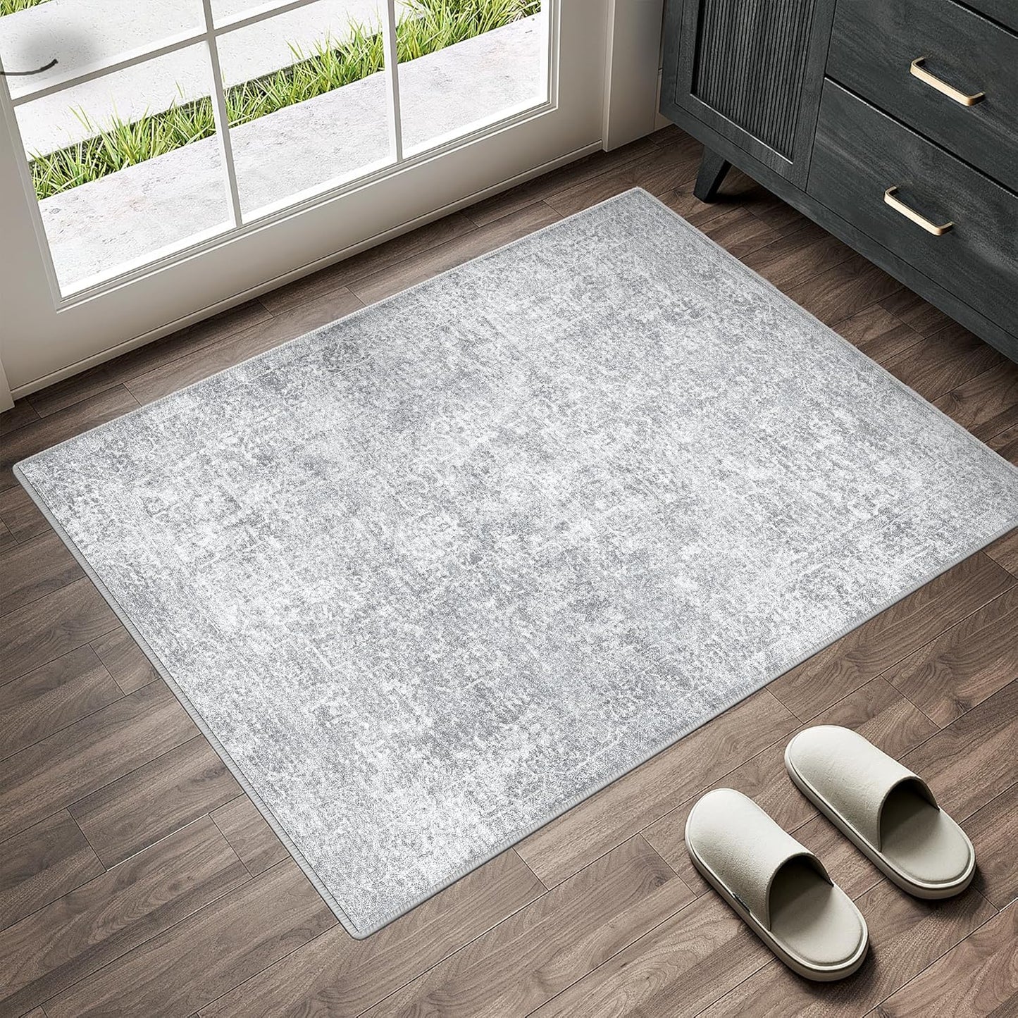 Washable Brown Area Rug 8x10 Modern Abstract Living Room Large Carpet Bedroom Neutral Soft Throw Rug Low Pile Non Slip Indoor Contemporary Floor Cover for Dining Room Office