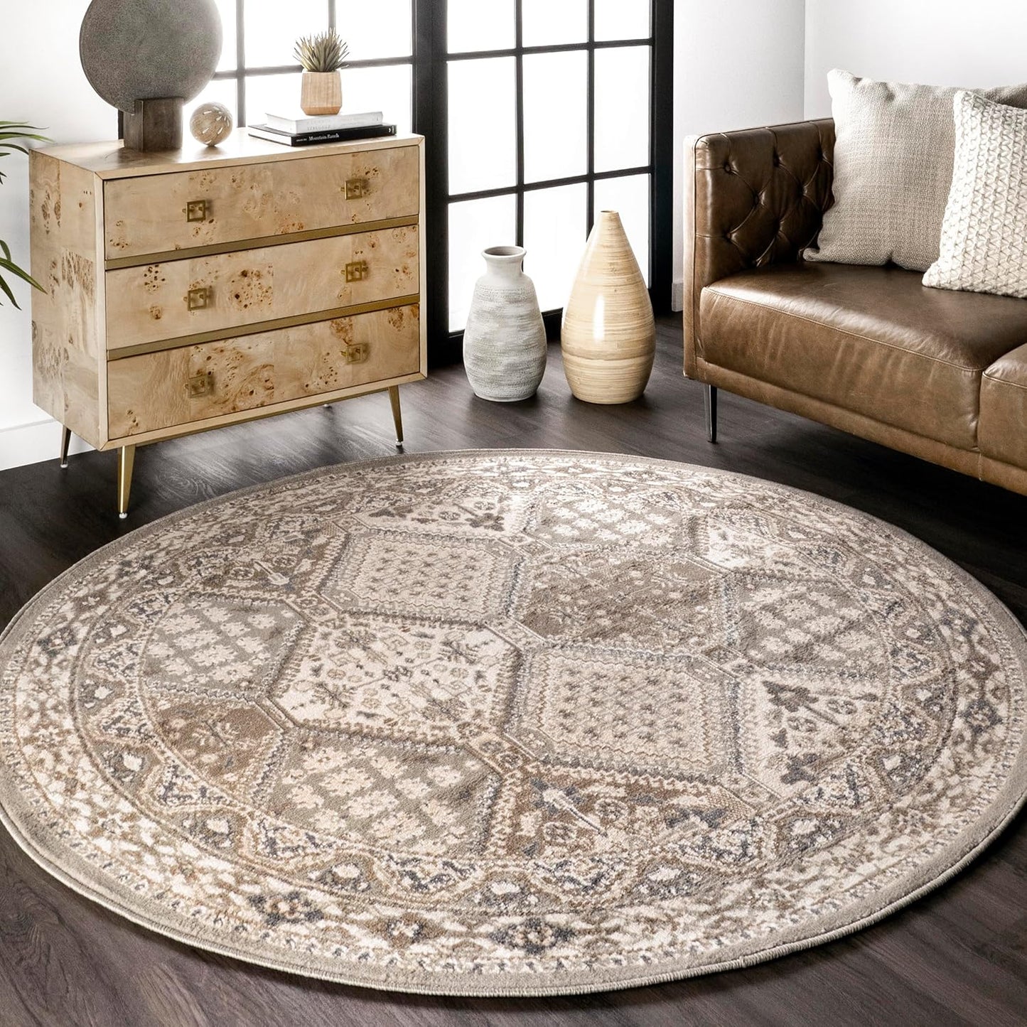 nuLOOM 9x12 Becca Traditional Tiled Area Rug, Beige, Faded Transitional Design, Stain Resistant, For Bedroom, Dining Room, Living Room, Hallway, Office, Kitchen, Entryway