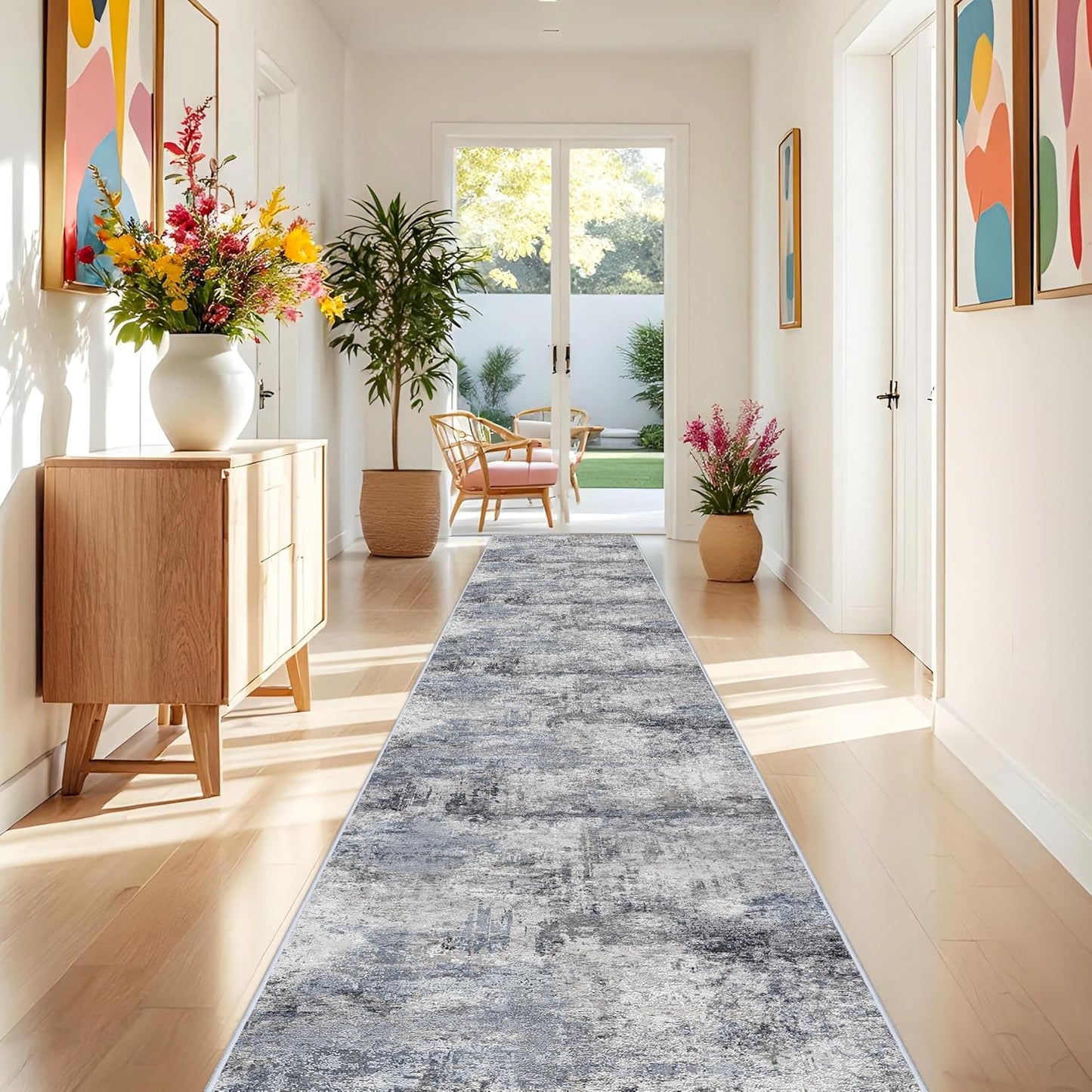 RUUGME Washable 10X14 Rug Abstract - Living Room Bedroom Large Area Rug Indoor Farmhouse Stain Resistant Carpet Non-Slip Machine Washable Distressed Soft Room Decor 10X14 Grey