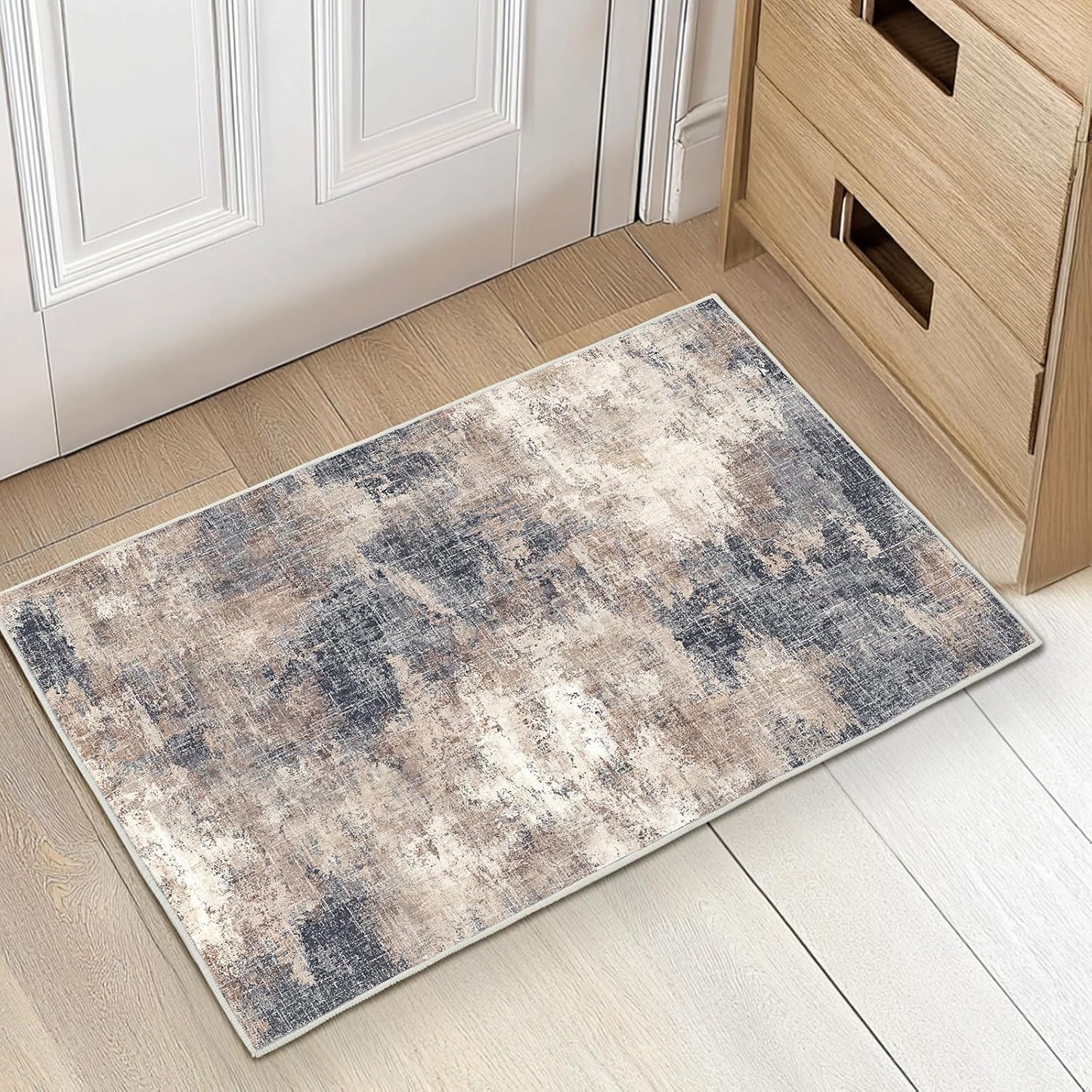 AMADA HOMEFURNISHING 8x10 Washable Area Rug, Modern Abstract Living Room Rug with Non-Slip Backing & Short Pile, Large Rug with Abstract Pattern for Living Room, Bedroom and Dinning Room, Dark Blue