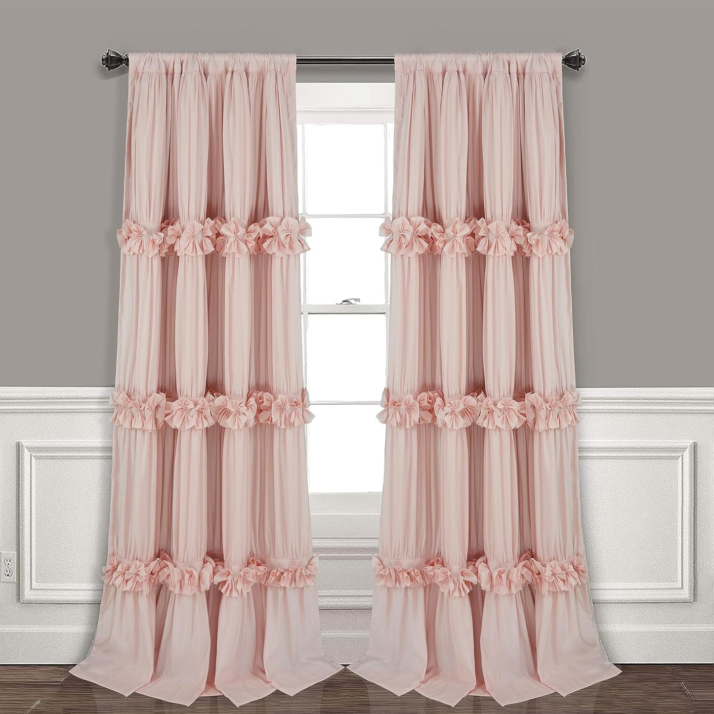 Thermal Insulated Blackout Window Curtains, 54" W x 84" L x 2 Panels, Boho Ruched Window Treatments with 3 Rows of Butterfly Flowers, Rustic Rod Pocket Drapes for Room, White (LQ-30)