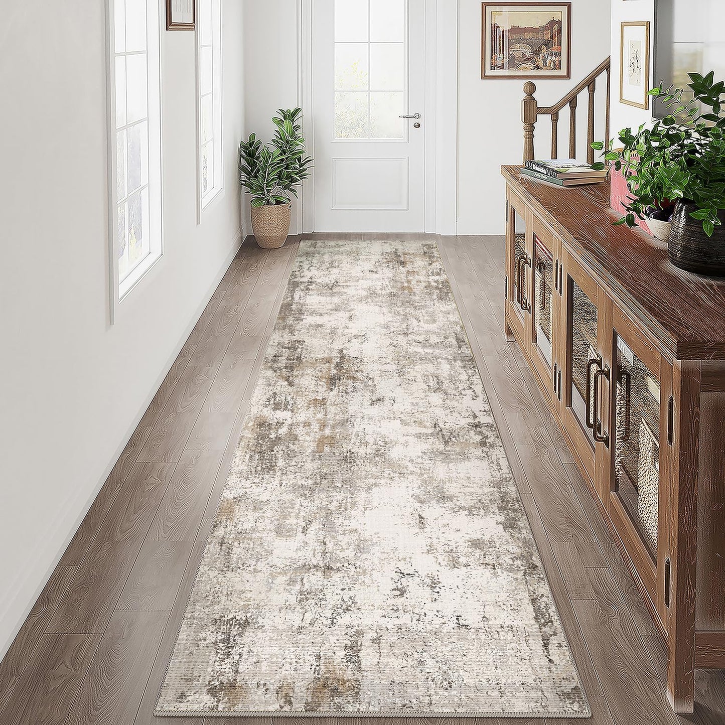 6x9 Washable Area Rug Beige Grey Neutral Abstract Living Room Bedroom Large Throw Rug Non Slip Soft Low Pile Indoor Floor Carpet for Dining Room Kitchen Office Entryway
