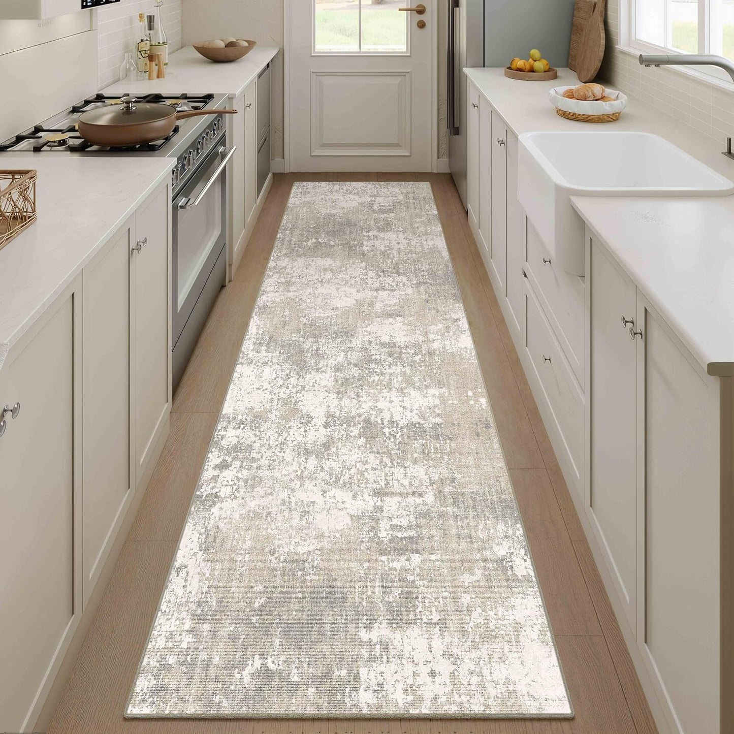 Washable Brown Area Rug 8x10 Modern Abstract Living Room Large Carpet Bedroom Neutral Soft Throw Rug Low Pile Non Slip Indoor Contemporary Floor Cover for Dining Room Office