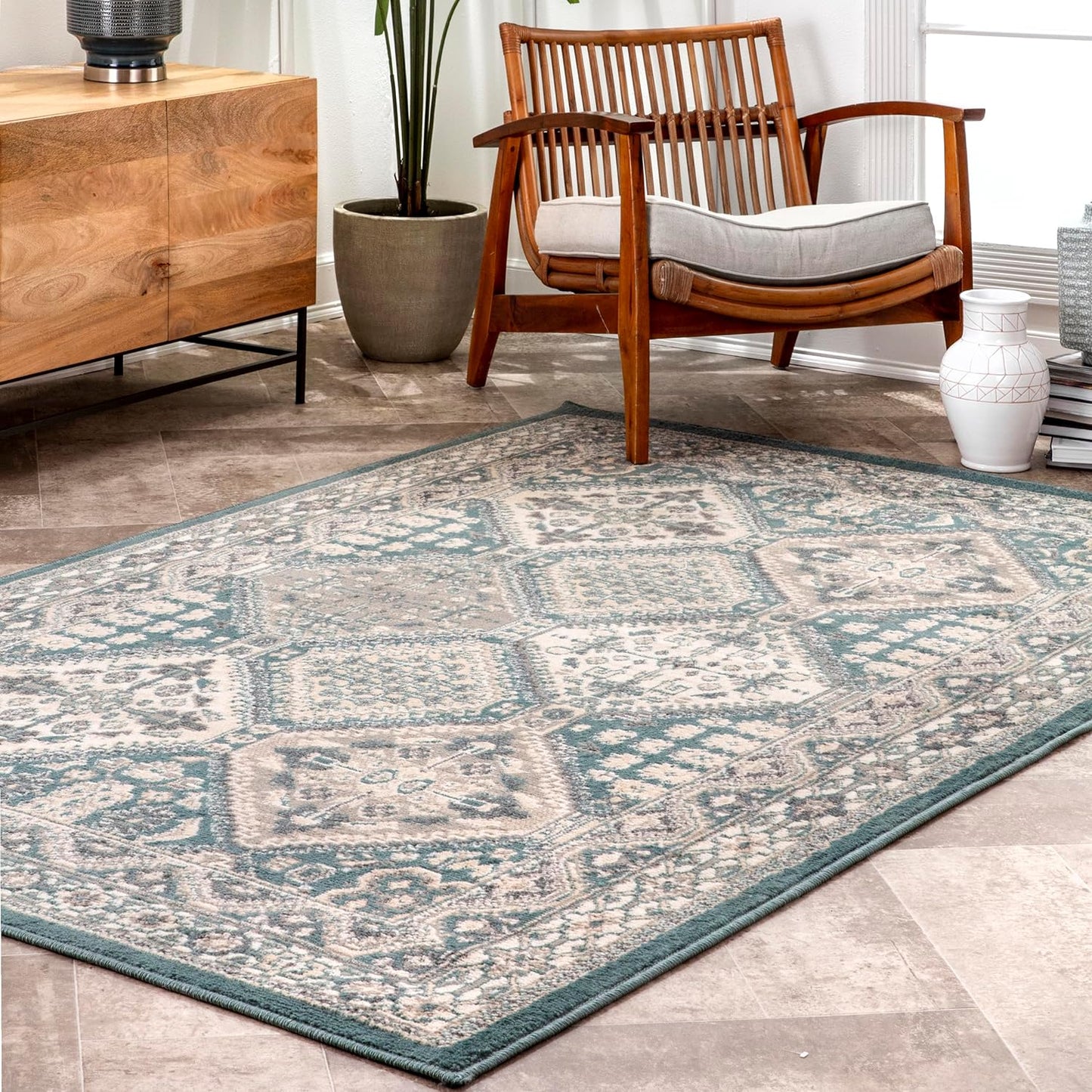 nuLOOM 9x12 Becca Traditional Tiled Area Rug, Beige, Faded Transitional Design, Stain Resistant, For Bedroom, Dining Room, Living Room, Hallway, Office, Kitchen, Entryway