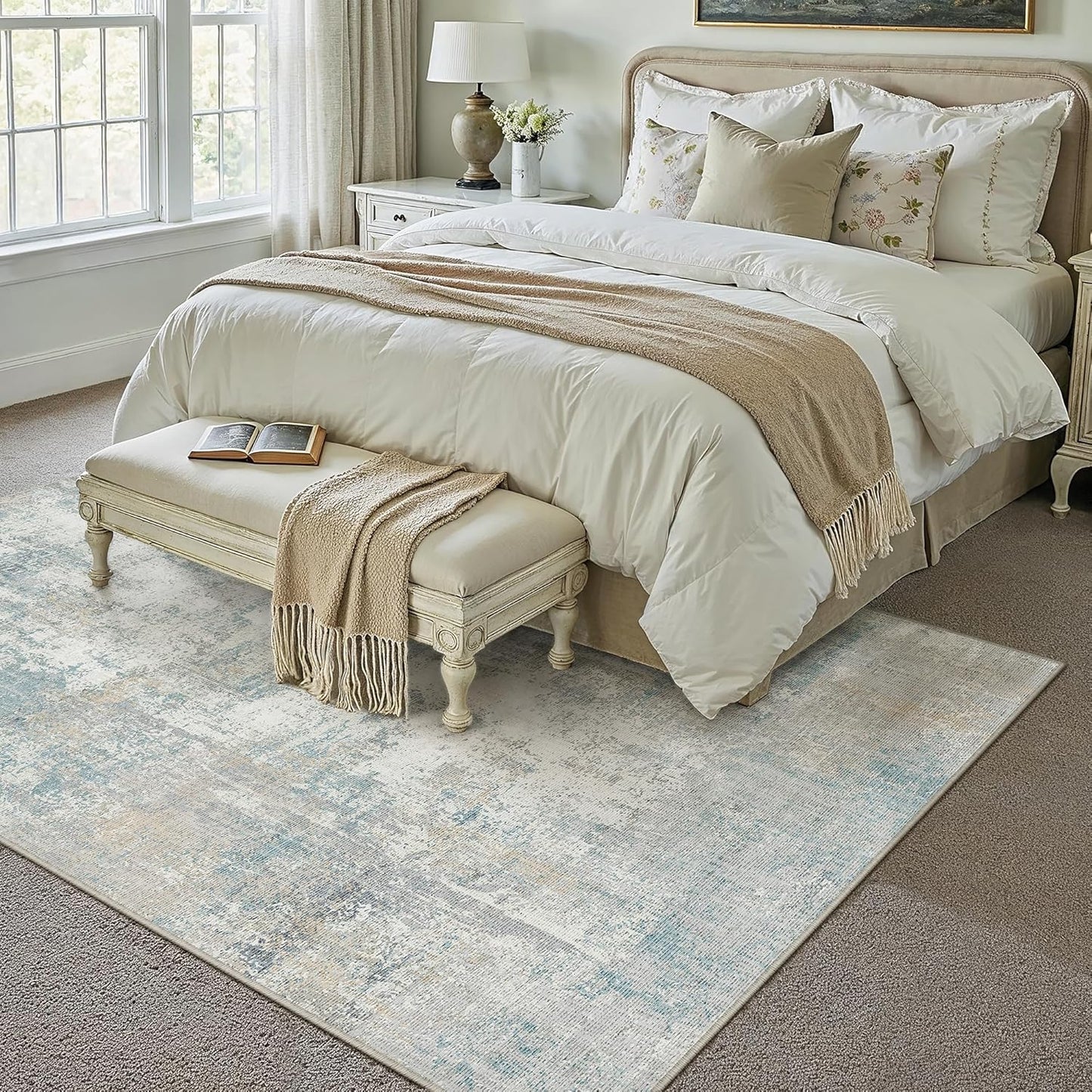 6x9 Washable Area Rug Beige Grey Neutral Abstract Living Room Bedroom Large Throw Rug Non Slip Soft Low Pile Indoor Floor Carpet for Dining Room Kitchen Office Entryway