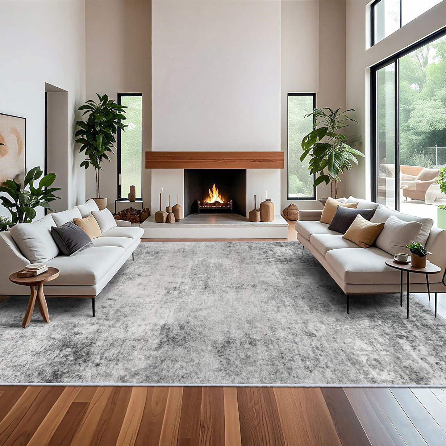 RUUGME Washable 10X14 Rug Abstract - Living Room Bedroom Large Area Rug Indoor Farmhouse Stain Resistant Carpet Non-Slip Machine Washable Distressed Soft Room Decor 10X14 Grey